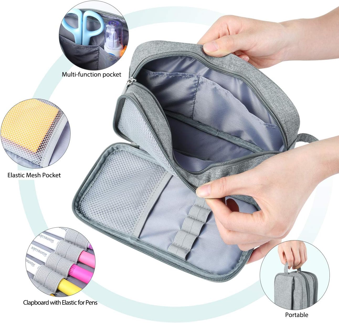 Homecube Bolsa de almacenamiento de tela Oxford, soporte para bolígrafos, bolsa de maquillaje, organizador de papelería, bolsa para lápices con