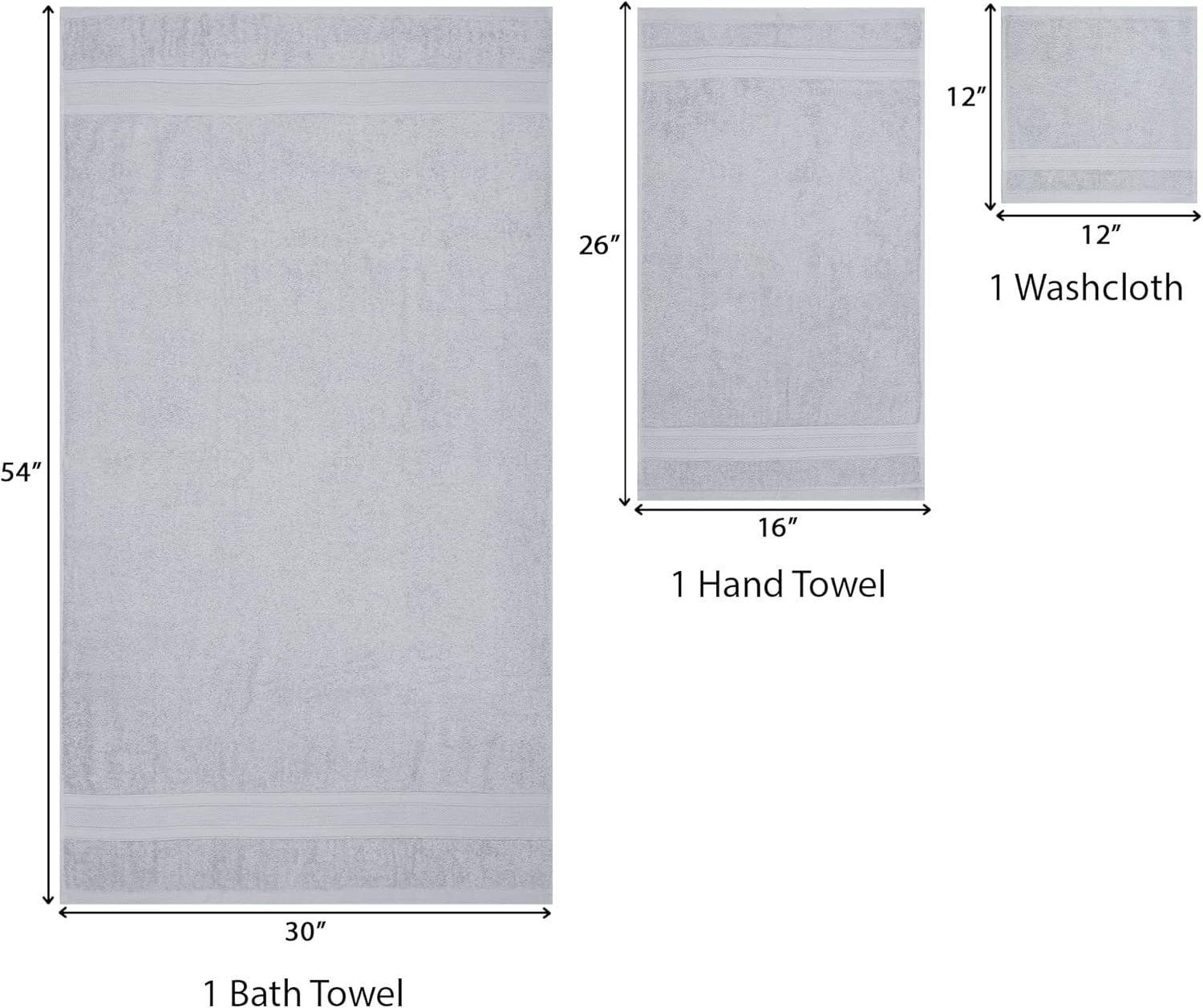 TRIDENT Toallas de baño, juego de 3 toallas de lujo, 100% algodón, 1 toalla de baño, 1 toalla de mano, 1 toalla de baño absorbente de secado rápido,
