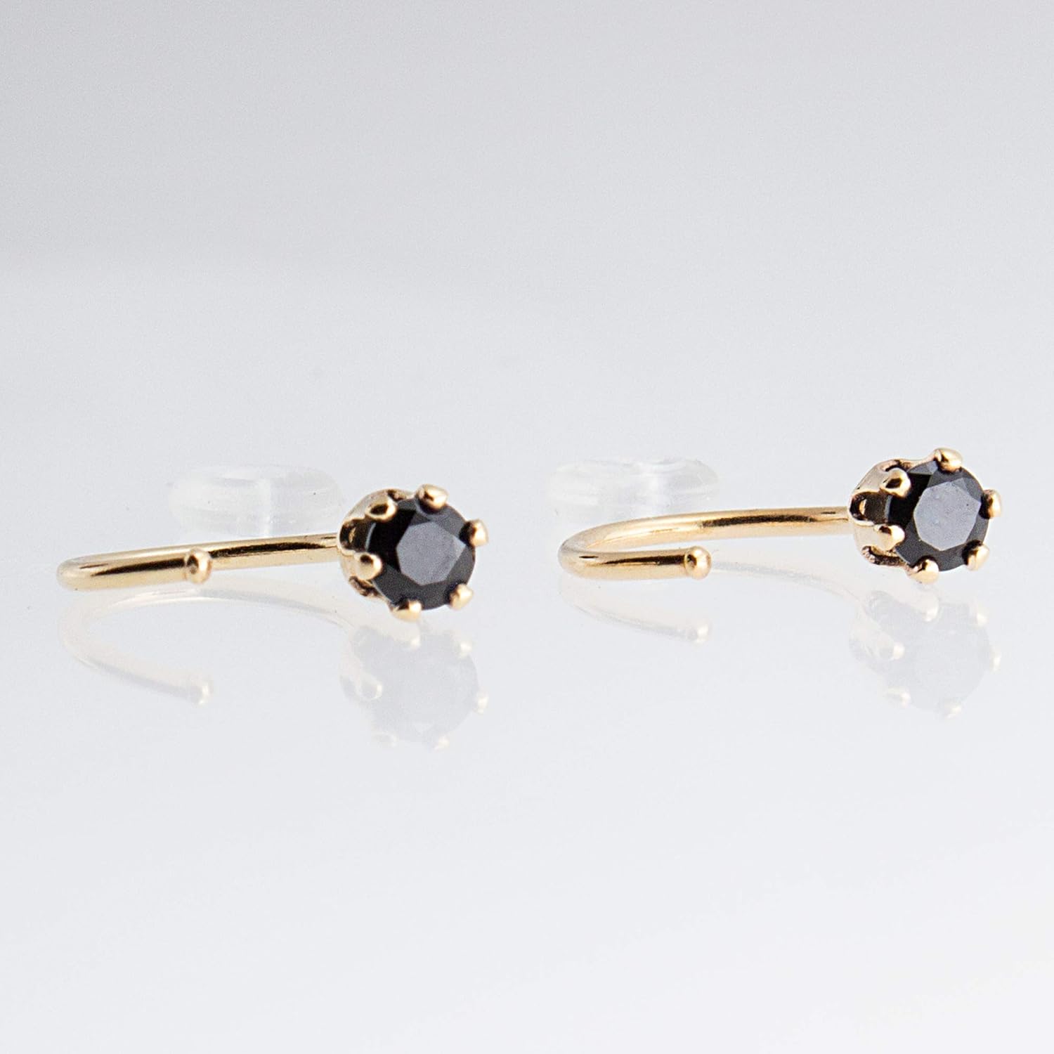 Half Huggie Birthstone Gold Hoop Earrings for Girls Women Tiny Cartilage Stud Piercing Earring Hypoallergenic Earring Screw Back Dainty Hug (Black