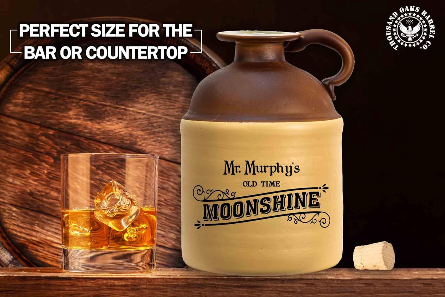 Thousand Oaks Barrel Co. – Jarra de cristal personalizada Moonshine de 25.4 fl oz (0.2 galones), botella de cristal grabada de estilo tradicional