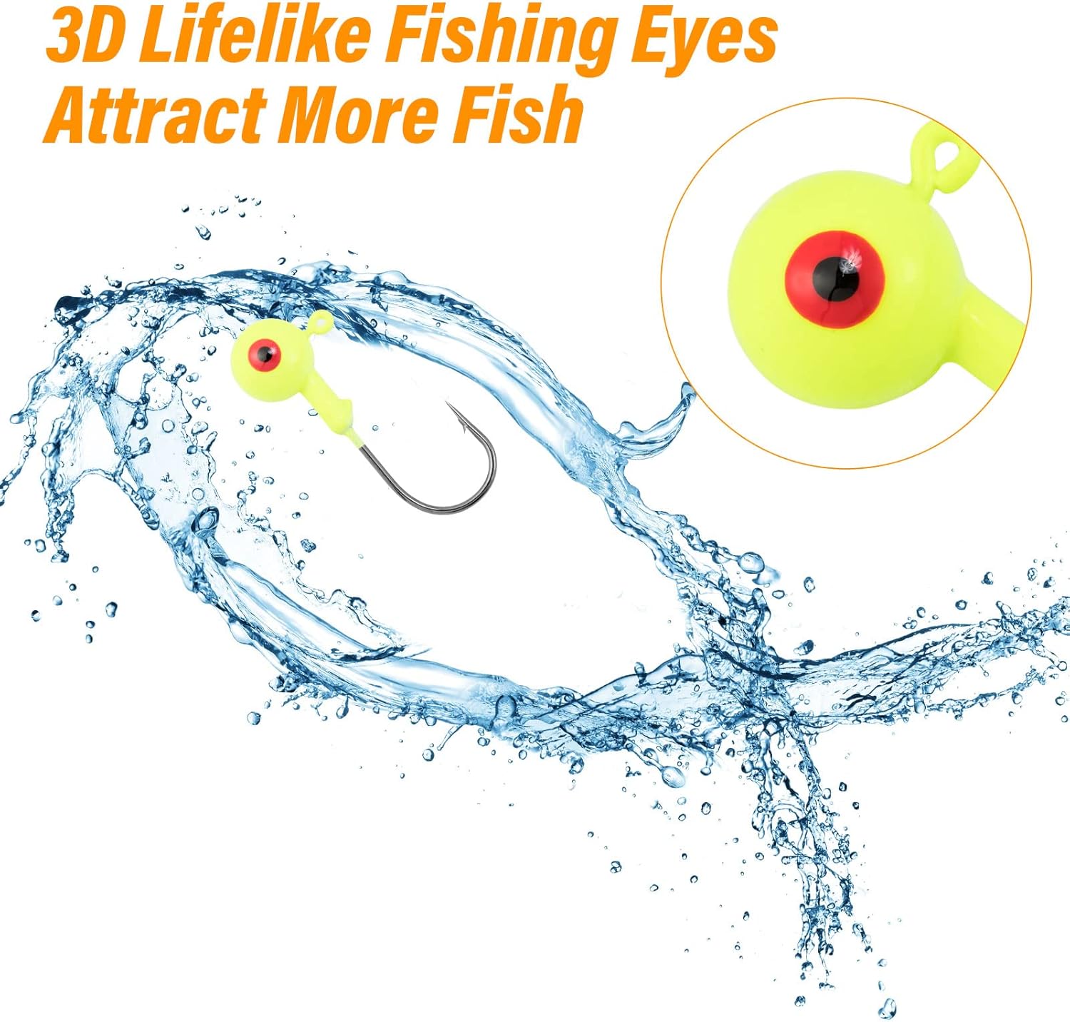 Paquete de 10 plantillas de pesca redondas, plantillas de bola de lubina, ojos 3D, ganchos de acero de alto carbono, señuelos de bajo, cabezas de