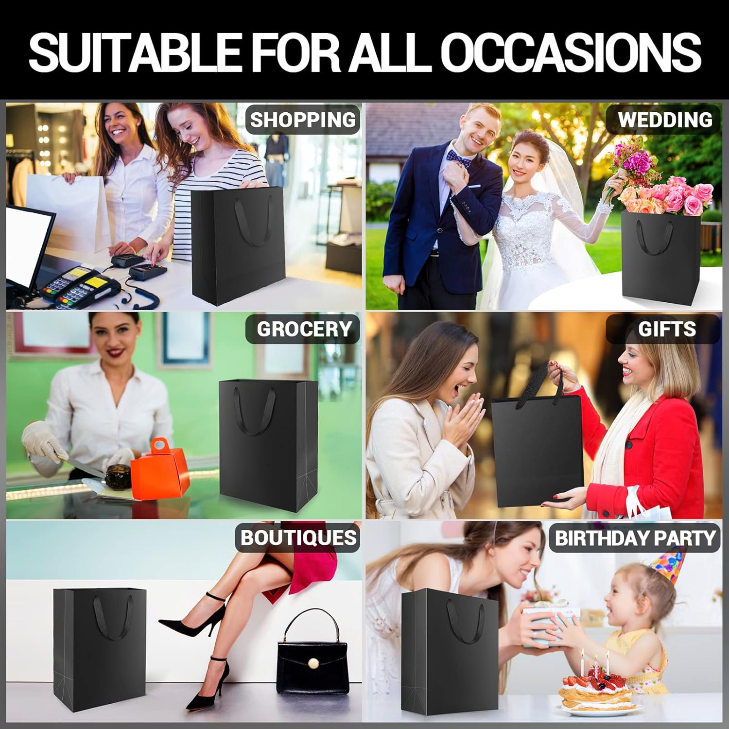 EUSOAR Bolsas grandes para envolver regalo, 20 bolsas de papel de 9.8 x 5.1 x 12.6 pulgadas con asas a granel, bolsas de compras para recuerdos de