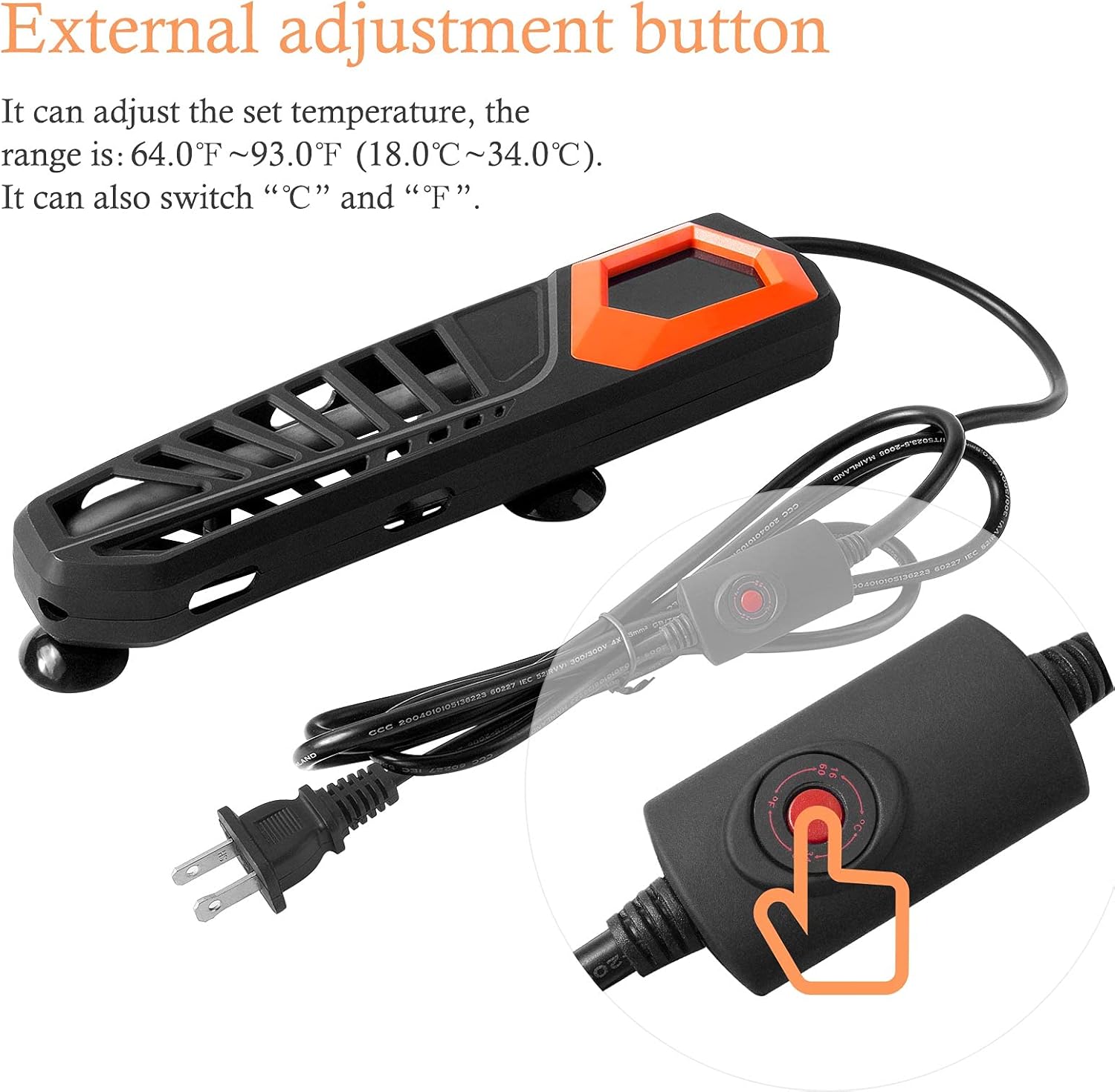 HITOP Calentador de acuario de titanio de 600 W, calentador digital de peces con pantalla LED de temperatura y controlador externo, para pecera