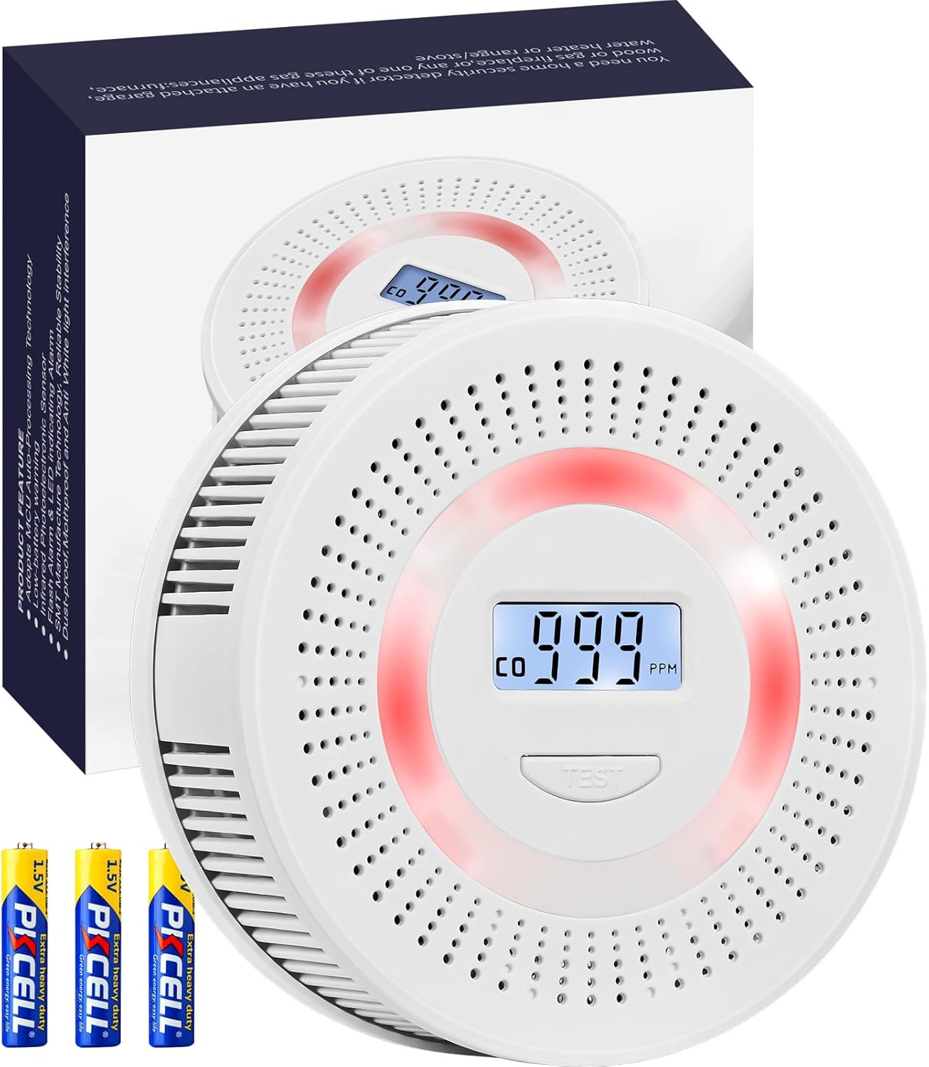 Detector de CO y humo 2 en 1, detectores de monóxido de carbono con botón de pruebareinicio y pantalla LED digital y detectores de alarmas y