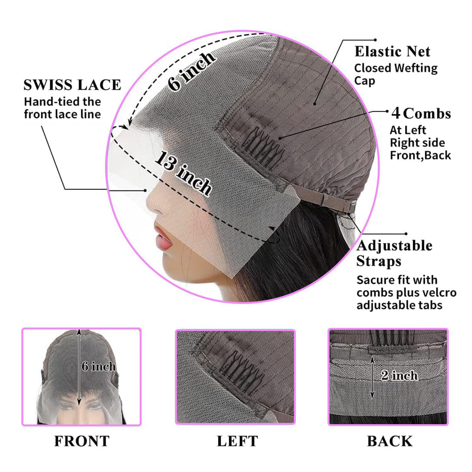 Yewcew Pelucas de cabello humano ondulado profundo con encaje frontal transparente HD de 13 x 6 pulgadas, pelucas de cabello humano para mujeres,