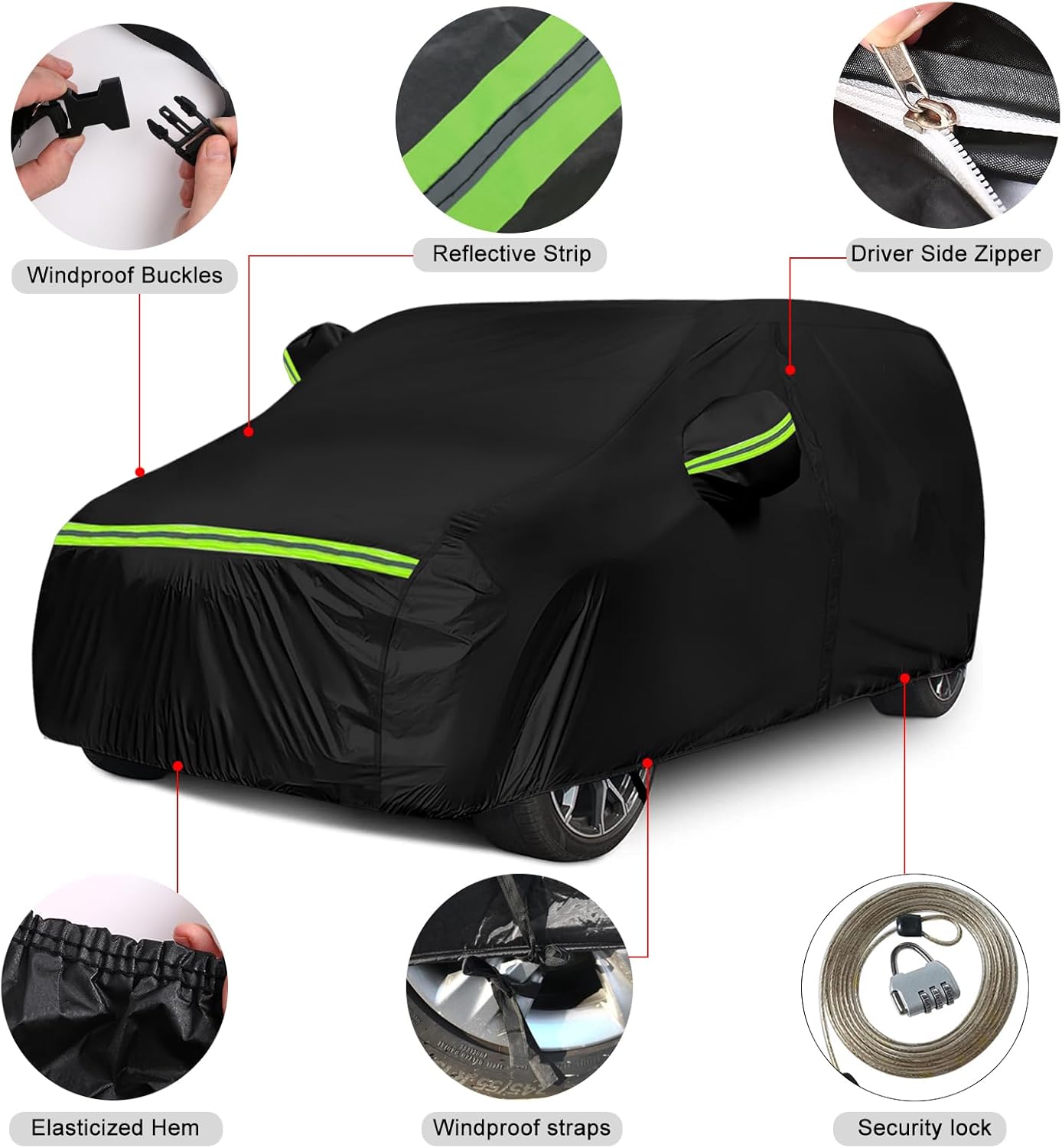 Funda impermeable para automóvil compatible con Nissan NV200 2015-2021 para todo tipo de clima, 300D, con puerta con cremallera y cerradura para