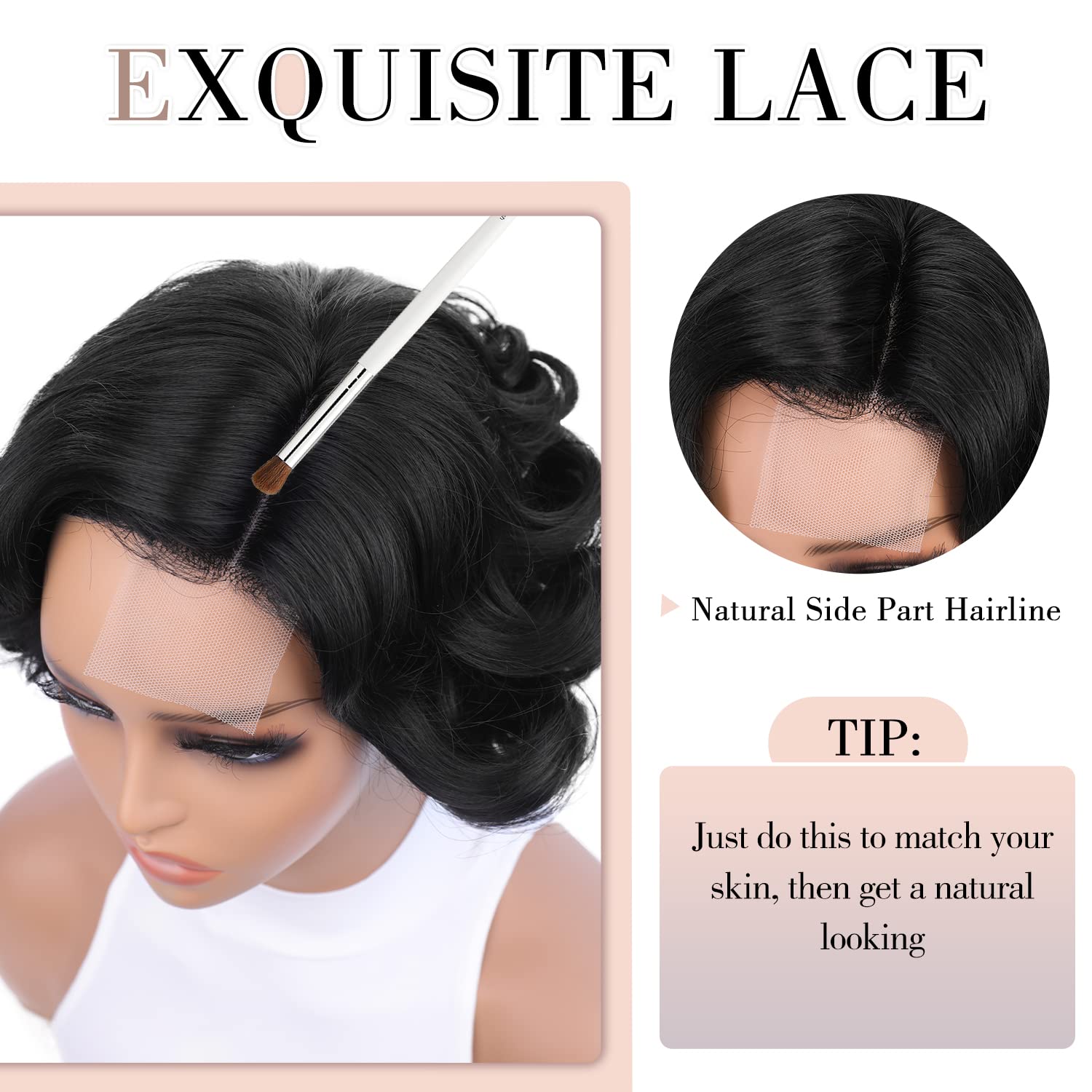 Quantum Love Pelucas cortas y rizadas estilo Bob, peluca de raya lateral suelta para mujeres negras, peluca sintética corta ondulada (10 pulgadas)