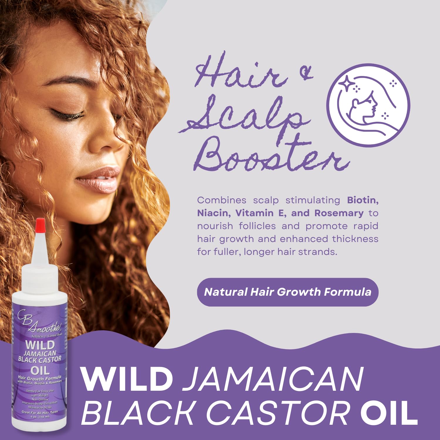 CB SMOOTHE – Aceite de ricino negro jamaicano salvaje (4 onzas, paquete de 2)  Fórmula para el crecimiento del cabello con biotina, niacina y romero