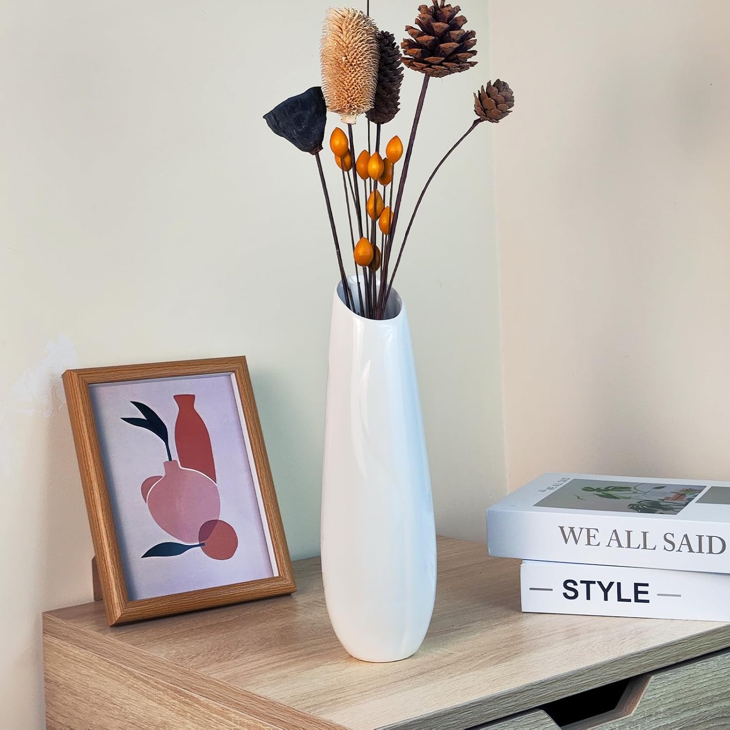 Florero de cerámica blanca, floreros modernos con textura de 12 pulgadas de alto para granja, decoración del hogar, estante, centros de mesa,