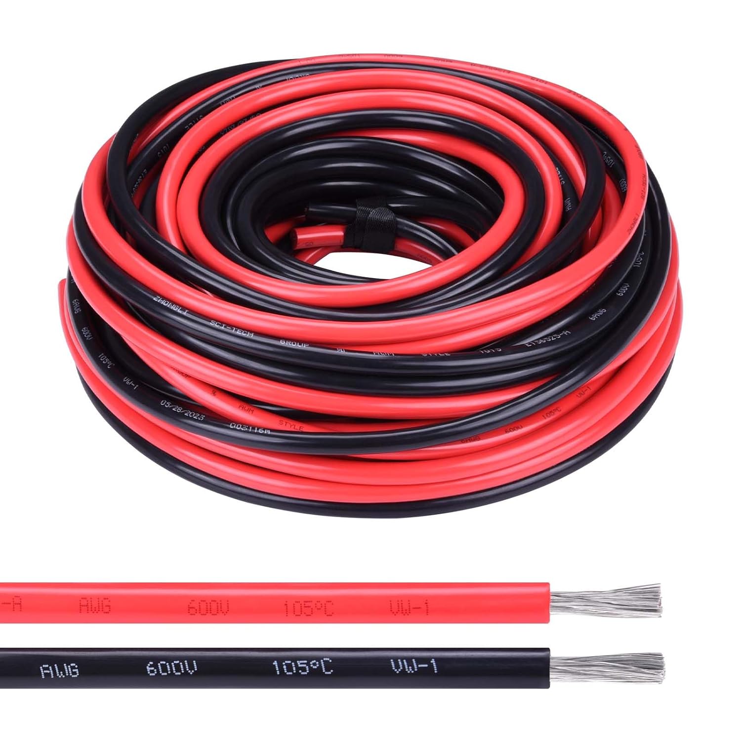 Cable eléctrico de 6 AWG, cable de cobre estañado rojo de 50 pies y 50 pies para audio de automóvil, remolque, marino, cable fotovoltaico para luz