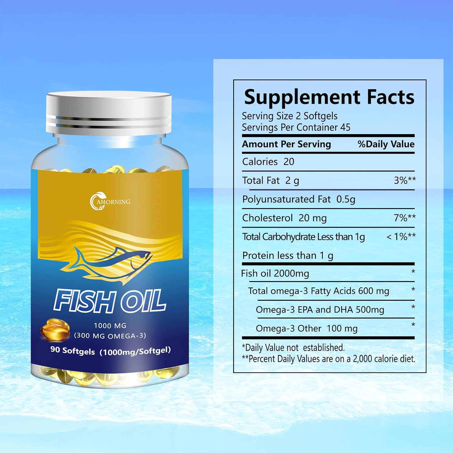 Cápsulas blandas de aceite de pescado 1000 mg Omega-3 Suplementos ácidos grasos – 90 cápsulas blandas Suplemento esencial para adultos apoya la