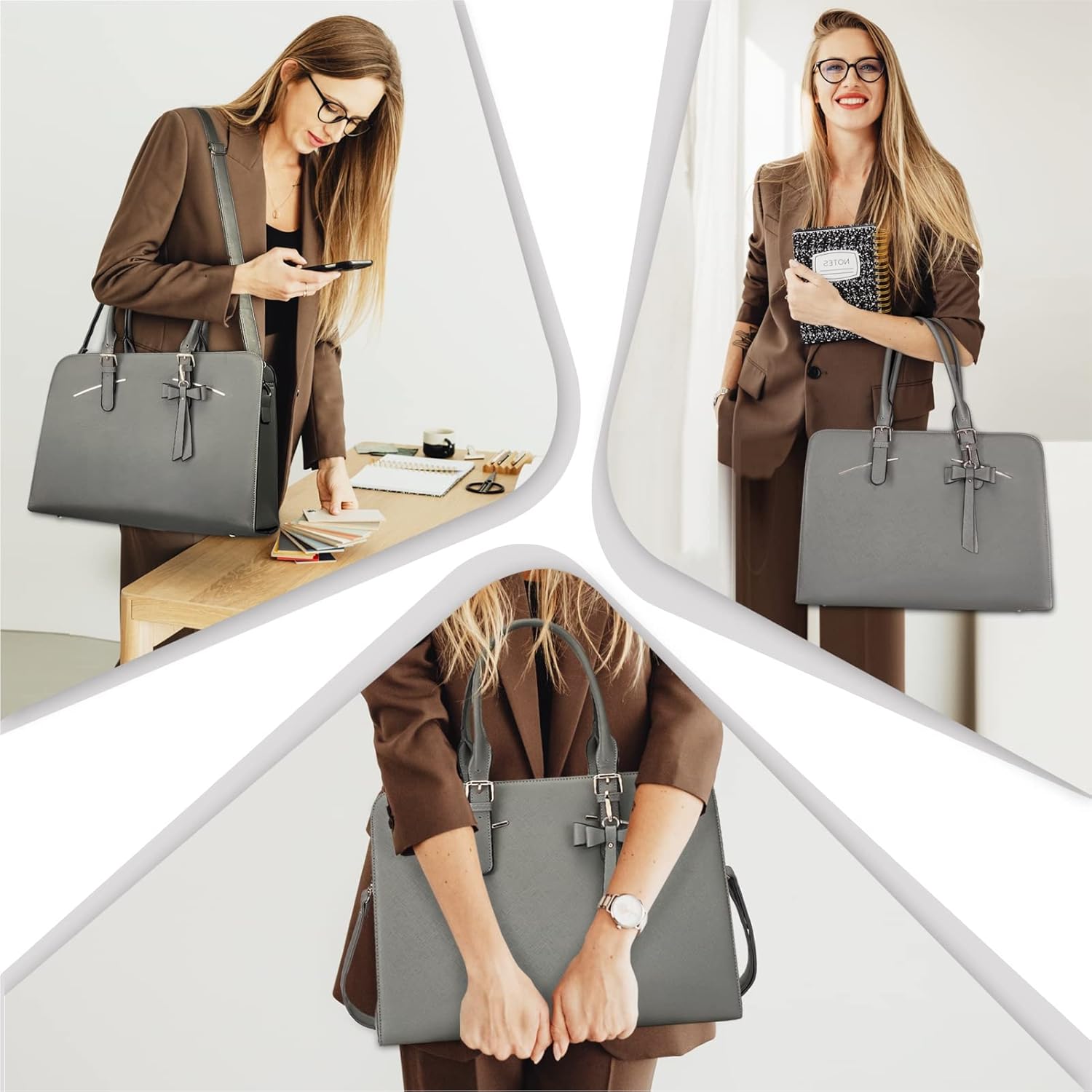 TOPDesign Bolsa para laptop para mujer, maletín de trabajo de piel sintética impermeable para computadora de 15.6 pulgadas, bolsa de hombro grande,