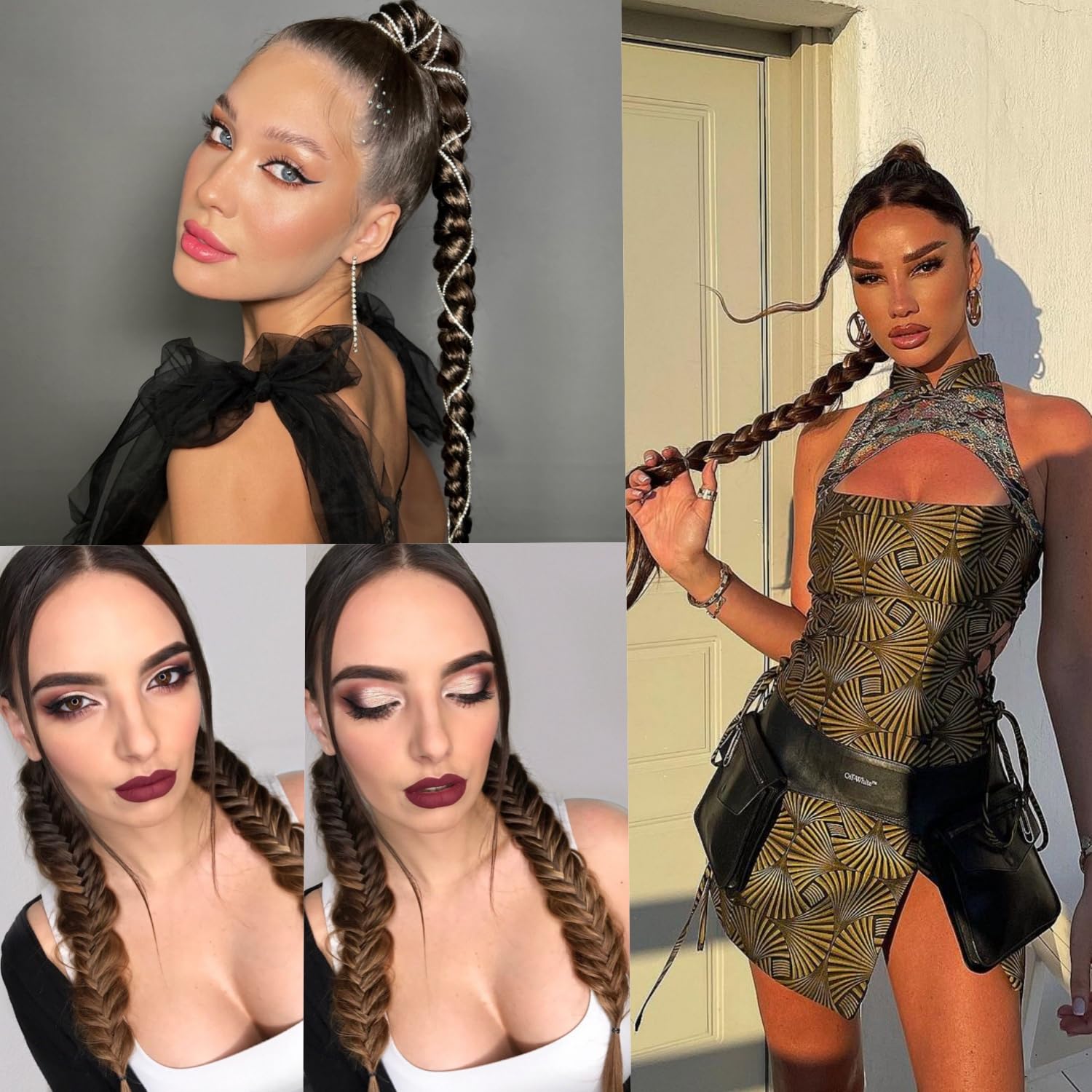 Extensión de cola de caballo trenzada de 24 pulgadas de largo, extensión de cola de caballo trenzada con cordón, extensión de cabello sintético