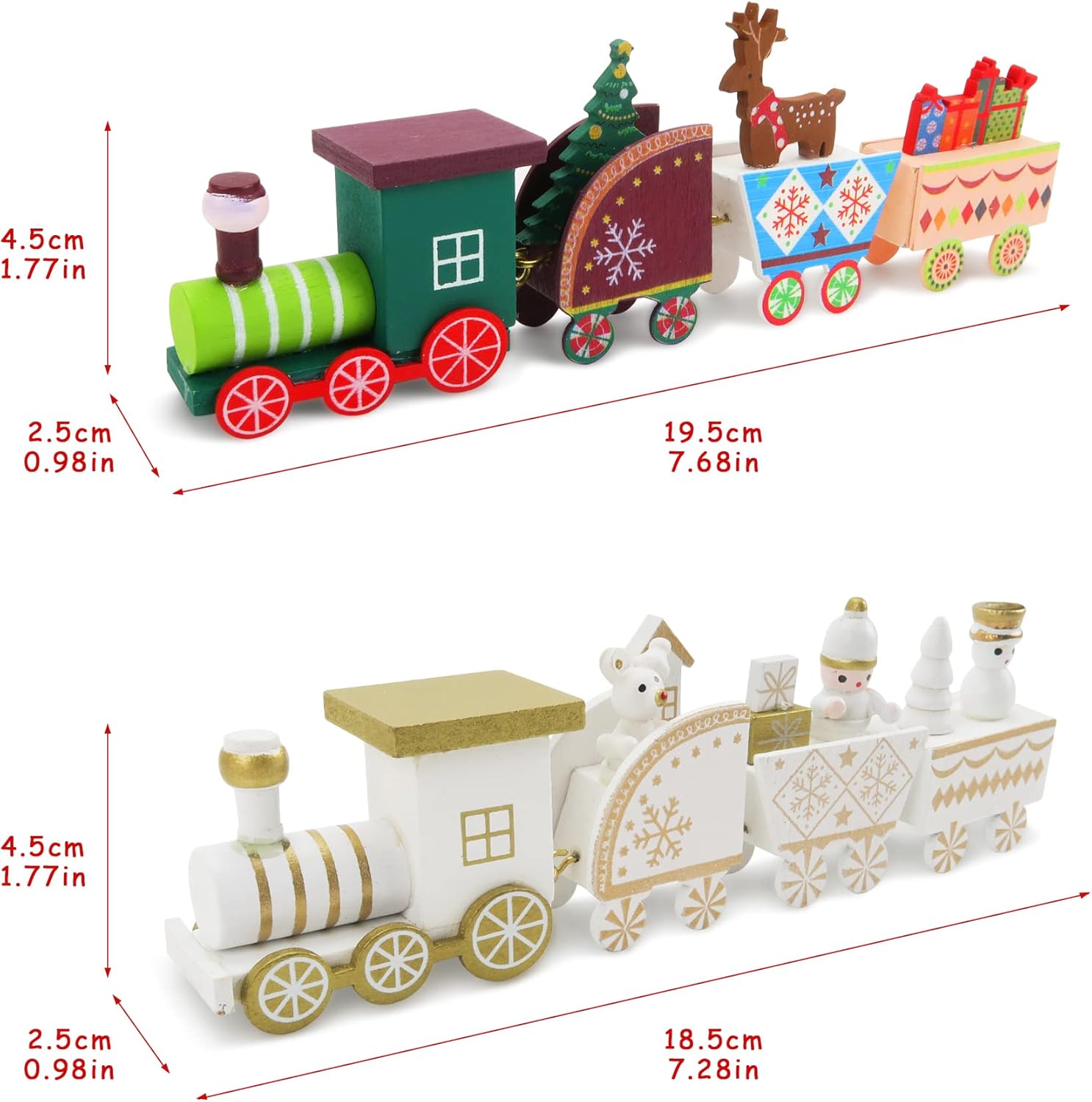 2 adornos de tren de madera de Navidad, mini decoración de tren pintado, juguetes de regalo para niños, adorno de mesa de Navidad para fiesta de