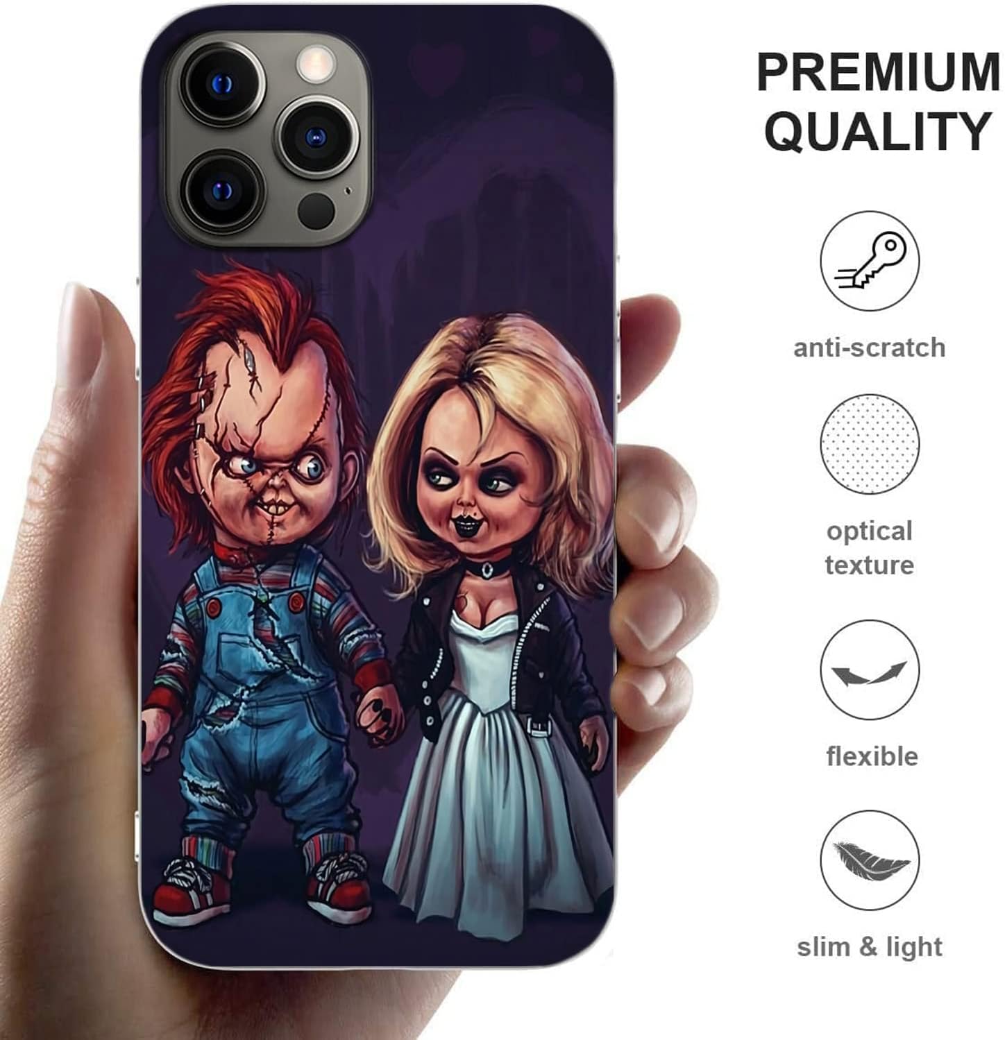 maodege Funda de teléfono de película de terror de Halloween compatible con iPhone 12 Pro Max Chucky Love y Tiff Bride TPU de goma de silicona suave