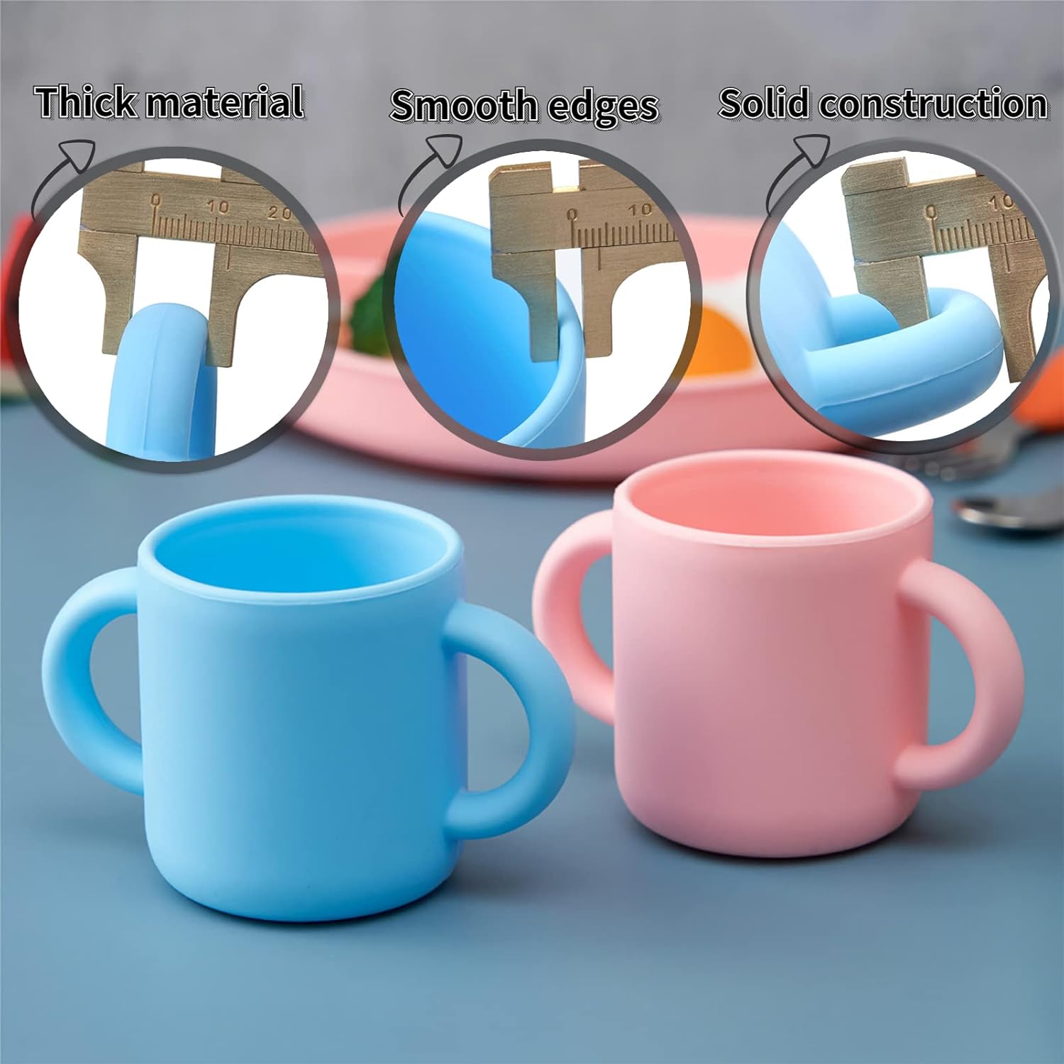 Pequeña taza de entrenamiento de bebida de silicona para bebés y niños pequeños, 2 asas de fácil agarre, taza abierta para bebé de 5 onzas, 6 meses