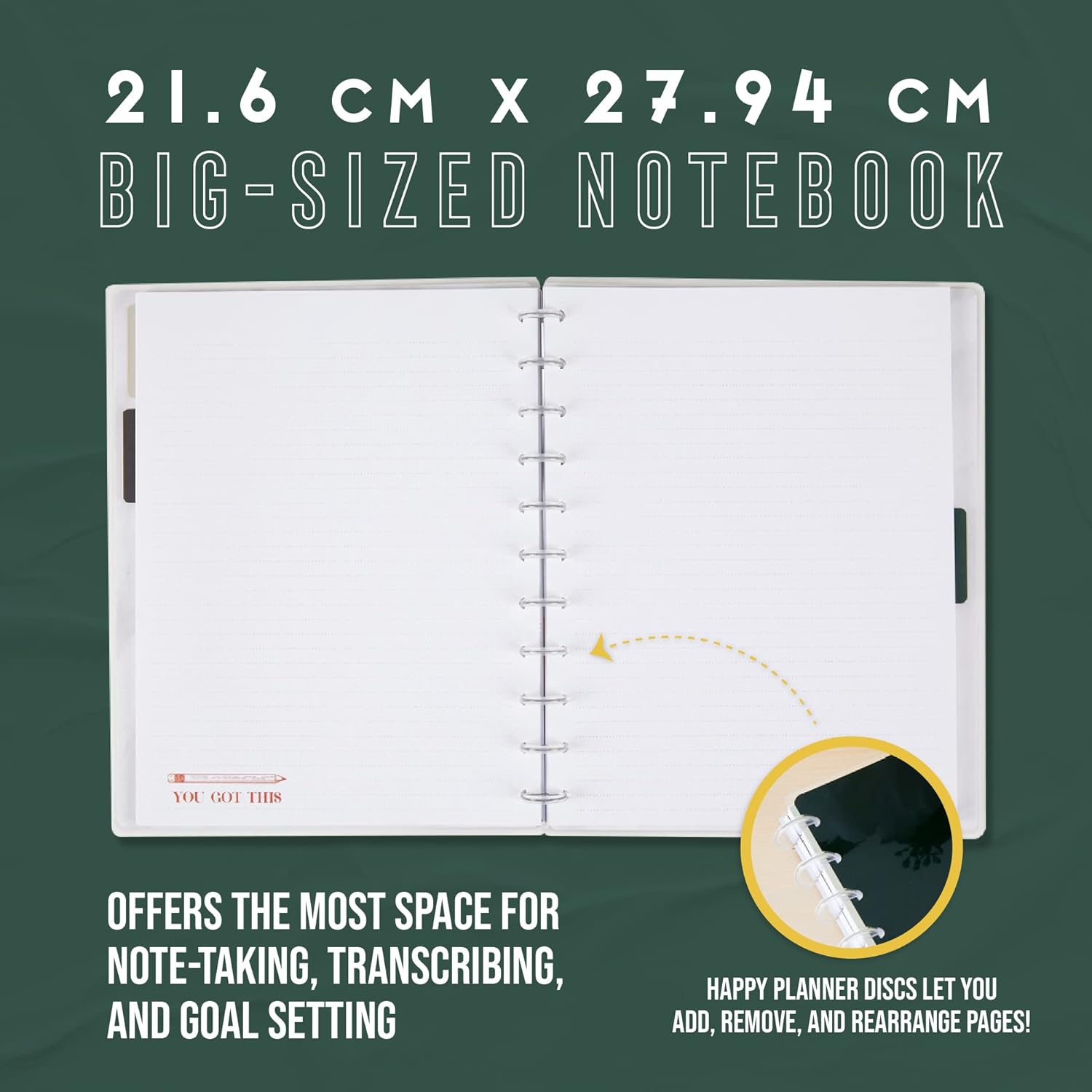 Happy Planner – Cuaderno con divisores para el trabajo, la escuela o el diario, cuaderno encuadernado en disco para uso diario, 60 hojas de papel
