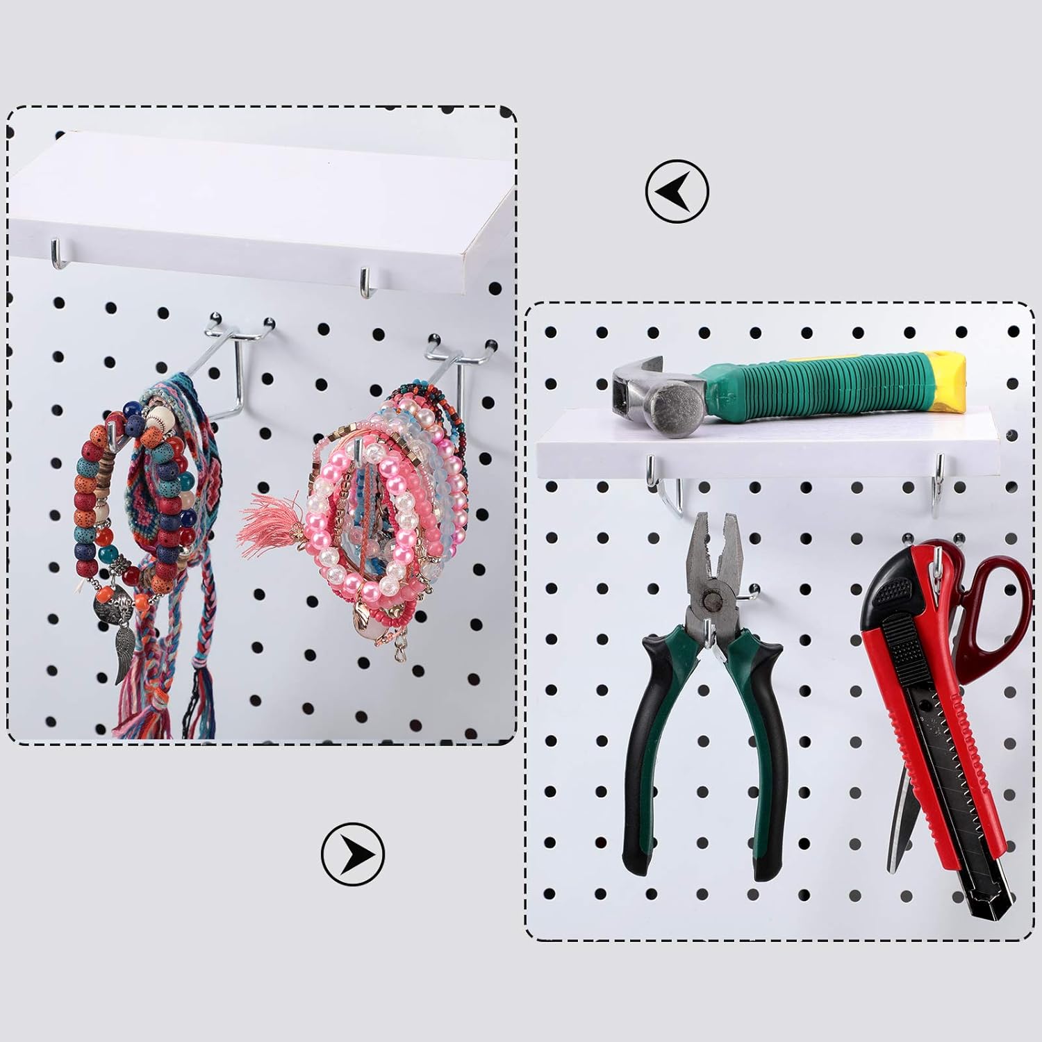 Ganchos de metal para tablero de clavijas, estante de herramientas, ganchos para clavijas, organizador de tablero para banco de trabajo, cocina,