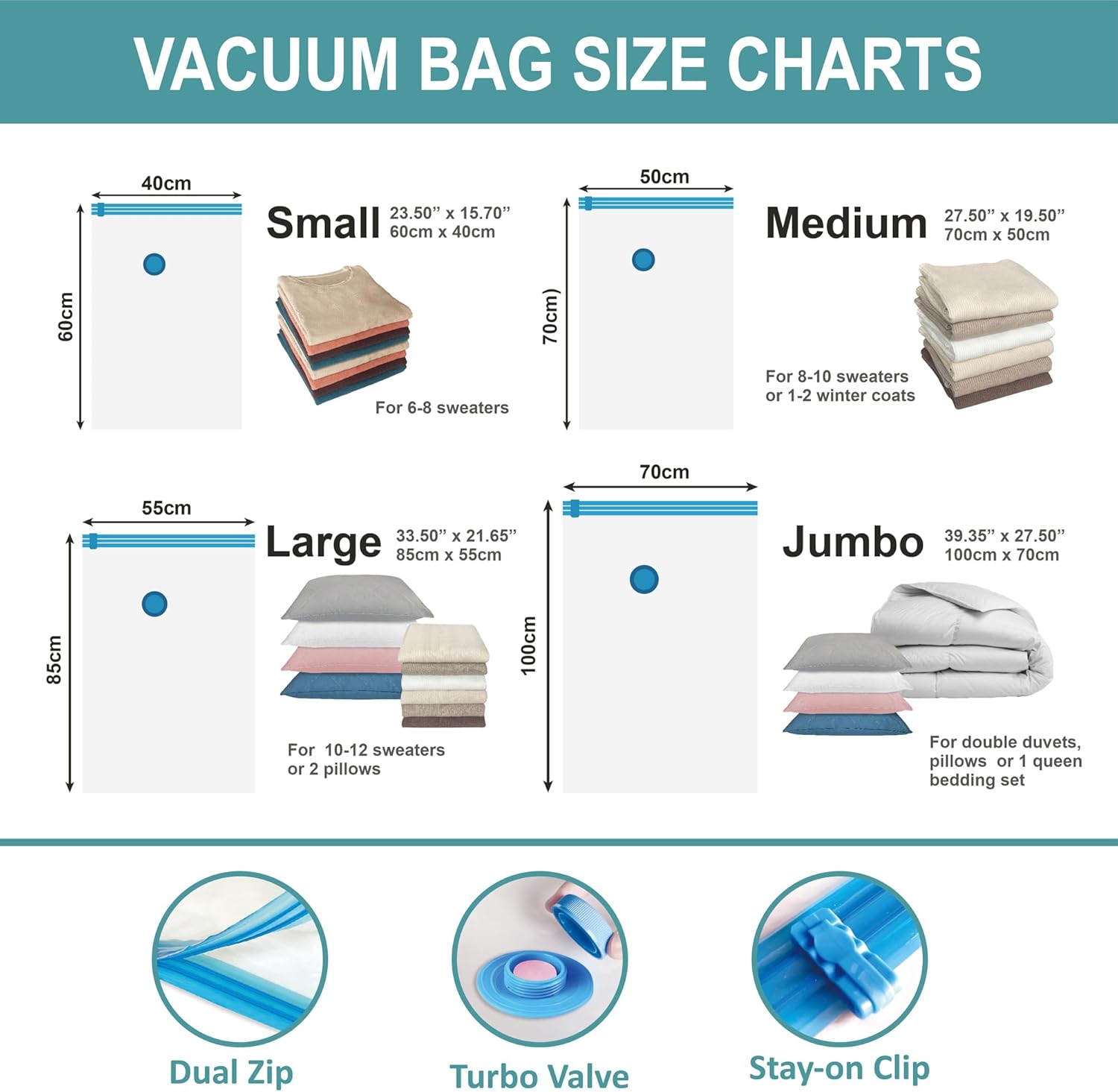 Bolsas de almacenamiento al vacío con bomba eléctrica, paquete de 20 (3 jumbo3 grande7 mediano7 pequeño), bolsas ahorradoras de espacio con bomba,