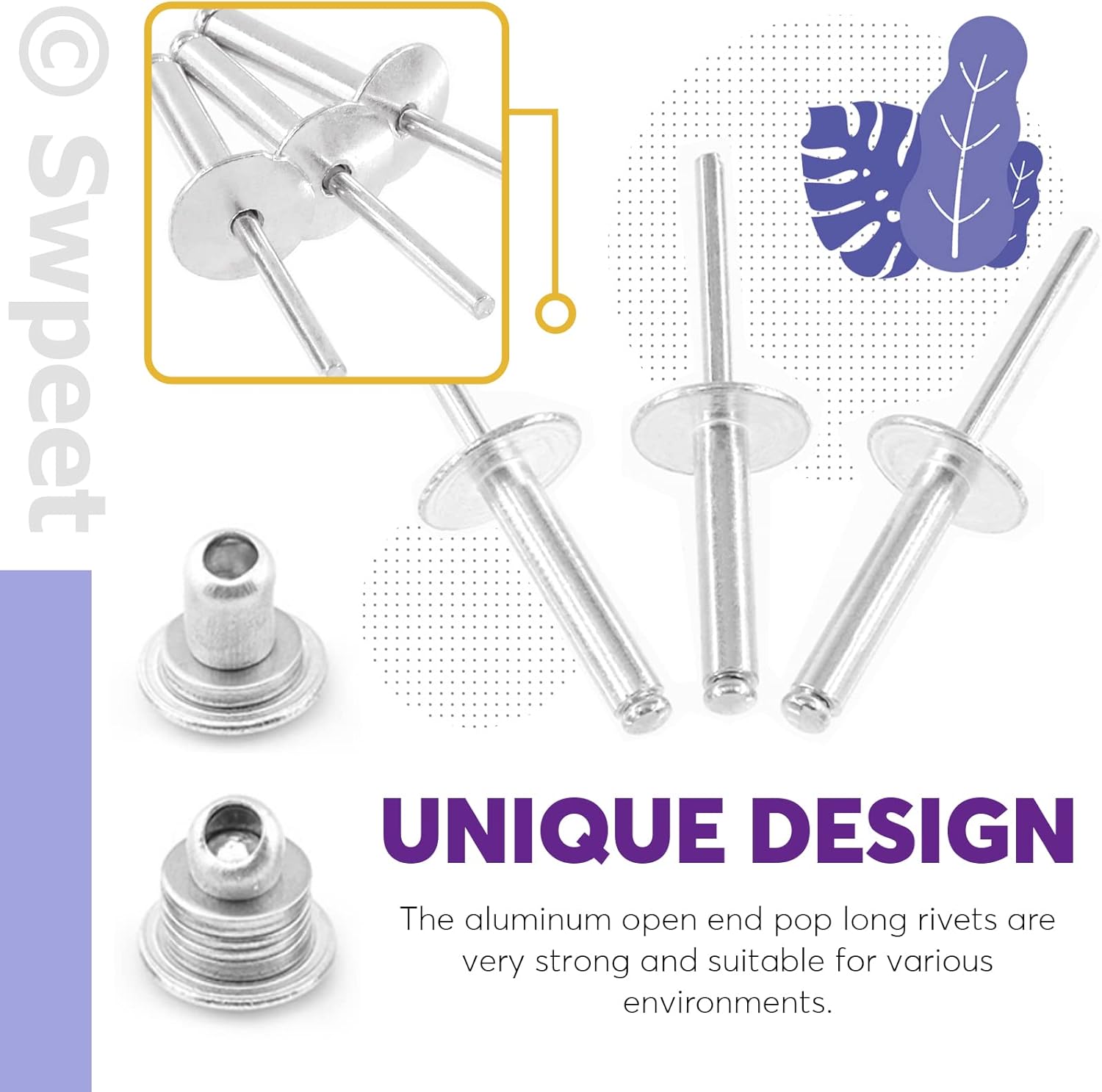 Swpeet Kit de remaches ciegos de aluminio de brida grande de 316 x 38 pulgadas  12 pulgadas  58 pulgadas  34 pulgadas  1 pulgada, remaches pop