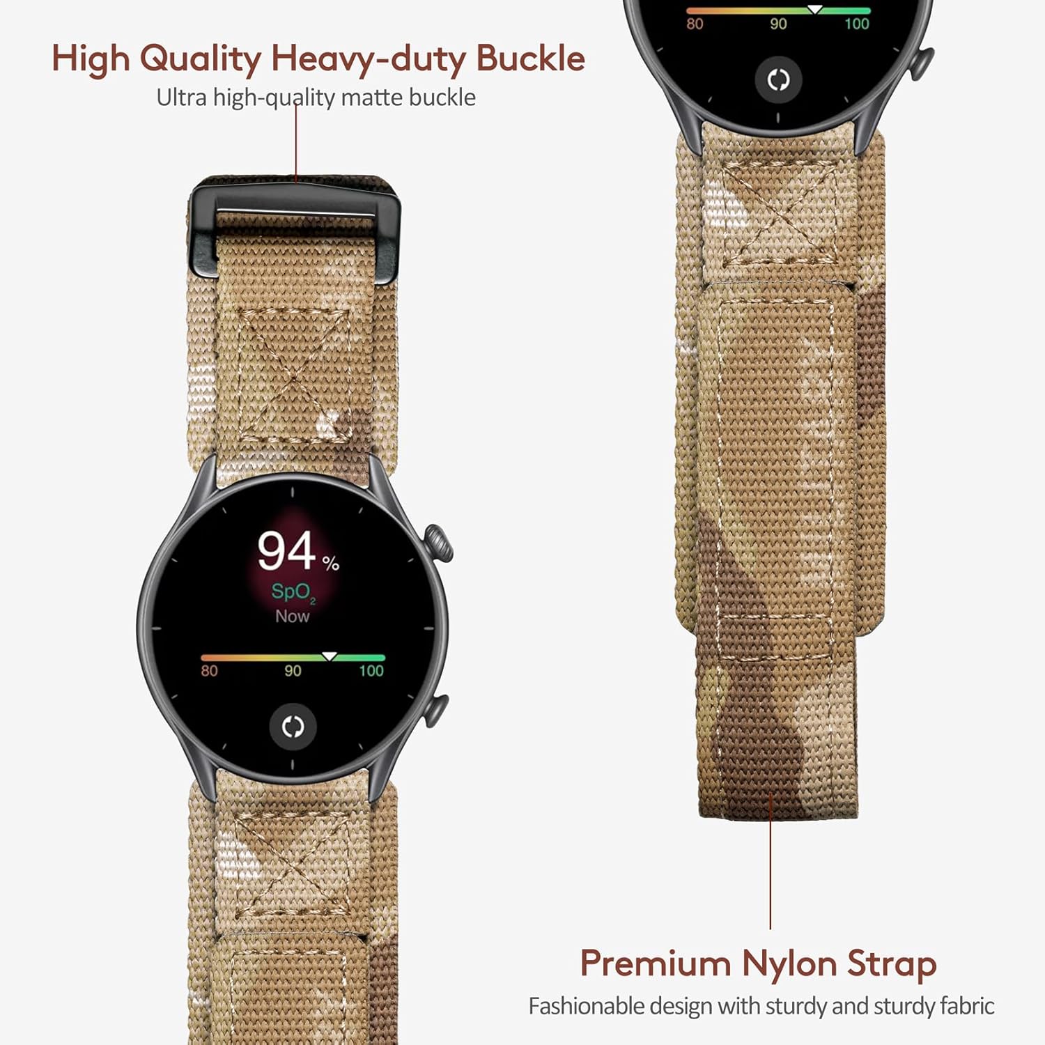 Hemsut – Correa de reloj compatible con Amazfit, correa deportiva de nailon resistente de camuflaje con diseño de bucle tejido para reloj