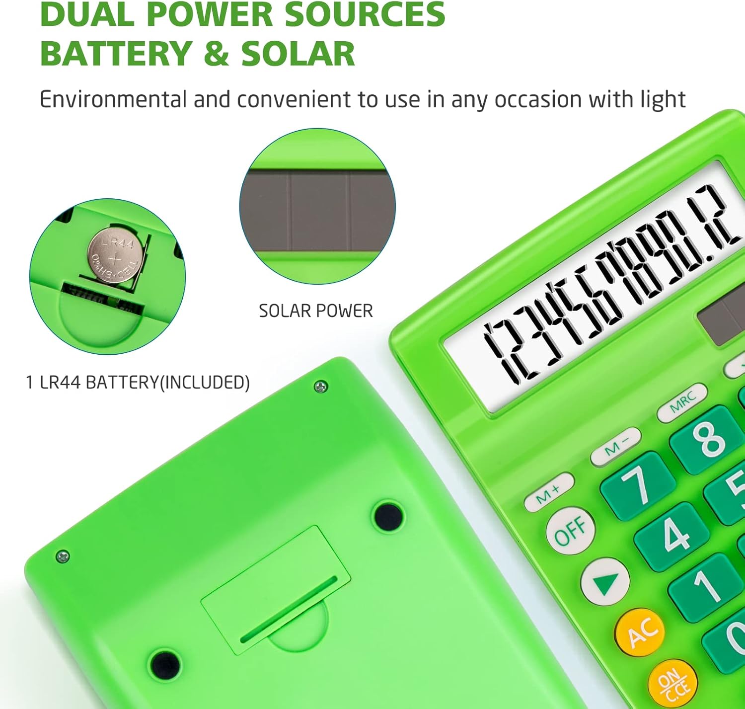 Calculadoras de escritorio, botón grande de pantalla grande, energía solar y de batería dual, 12 dígitos pequeña calculadora funcional básica
