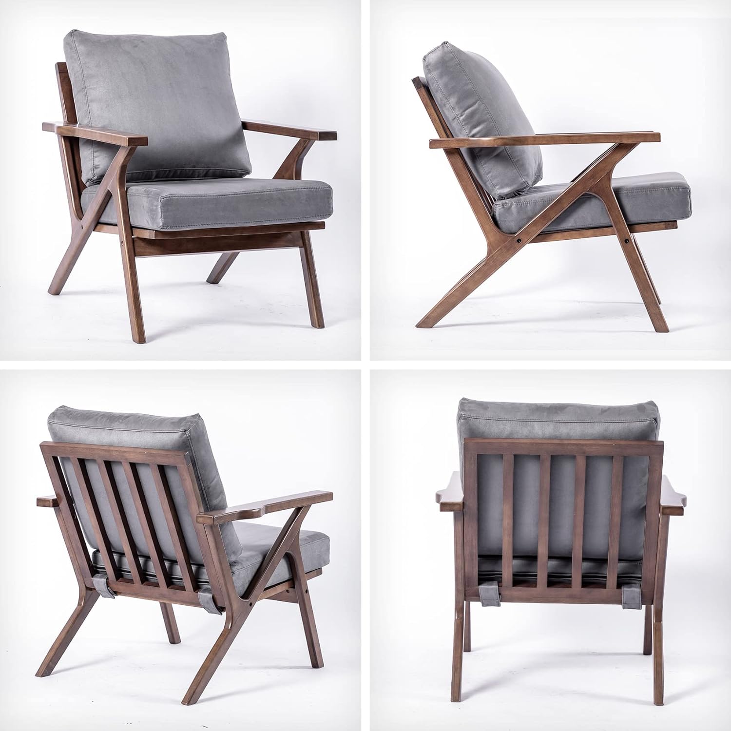 UNICOO – Silla de mediados de siglo, sillón tapizado retro, con marco de madera y cojines extraíbles, silla grande de ocio para sala de