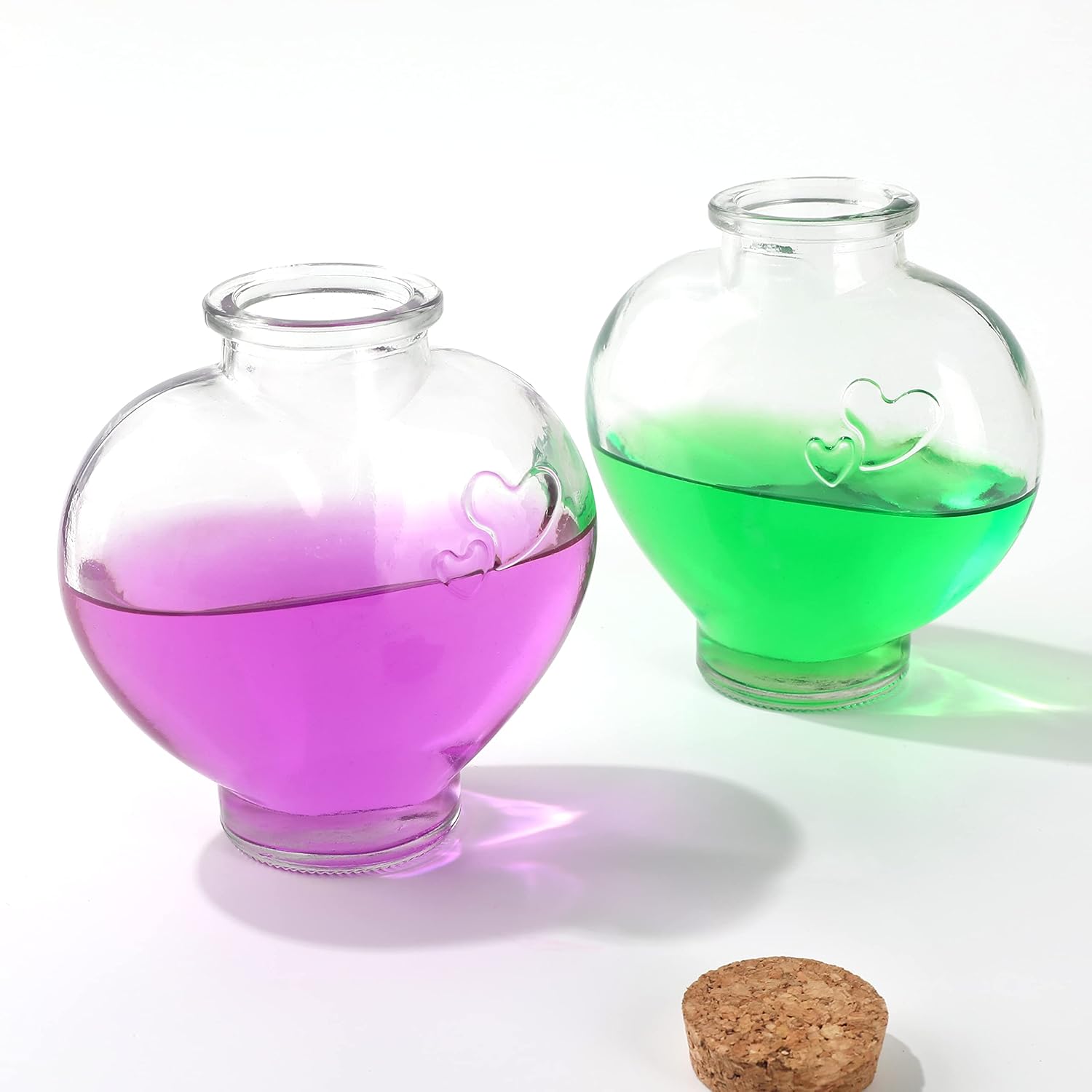 Magic Season Botellas de vidrio decorativas con tapones de corcho (botellas en forma de corazón de 12 fl oz2 piezas)