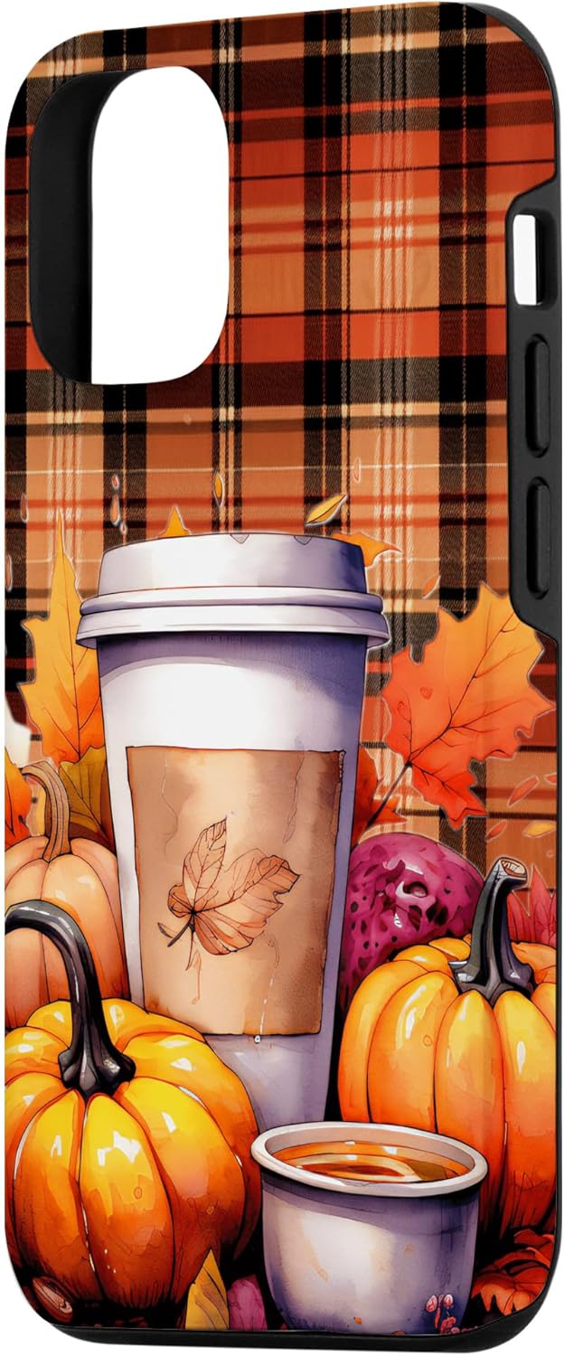 Funda para iPhone 13 Tartán Café Latte Otoño Calabaza Acción de Gracias