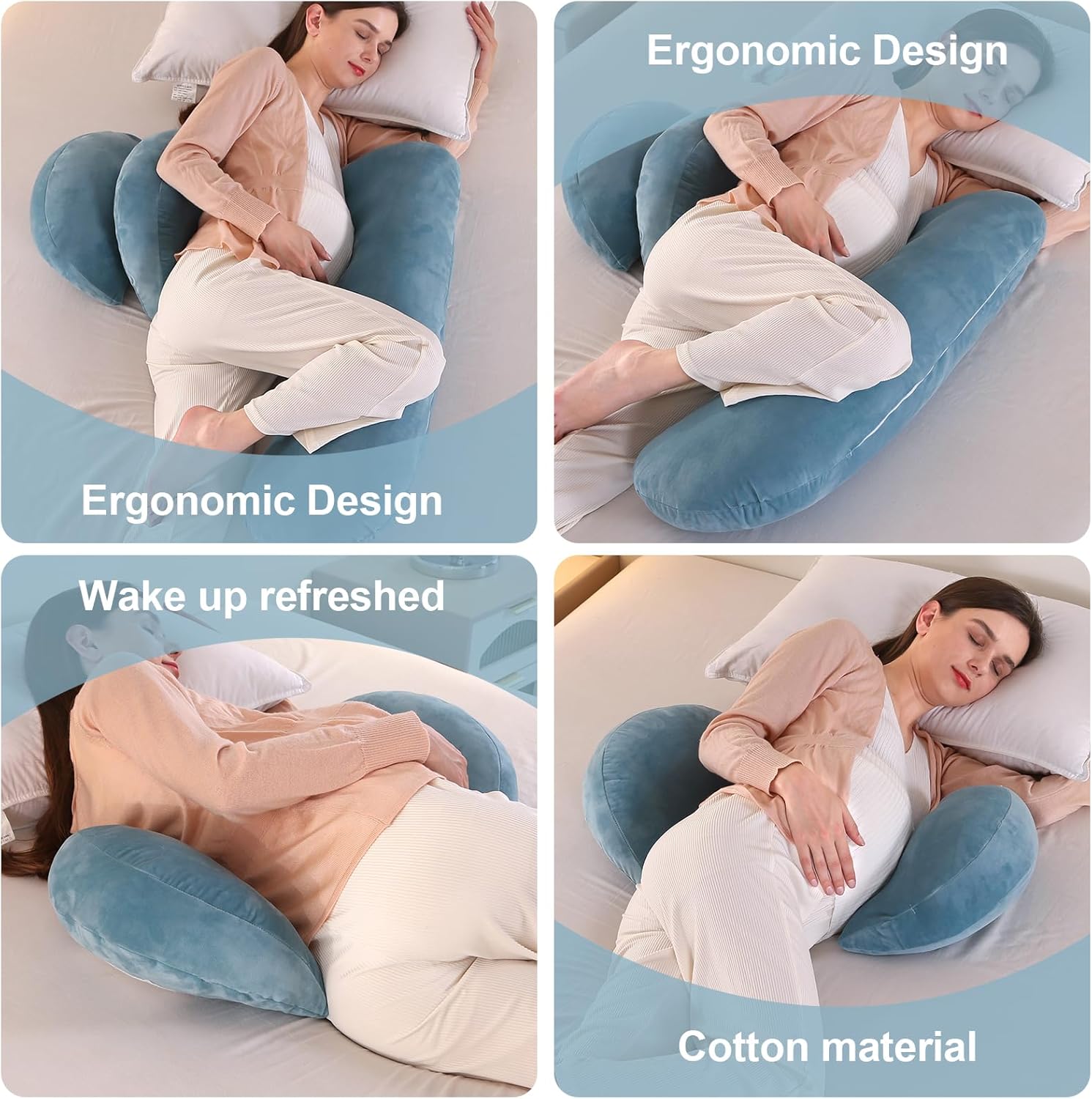 Almohadas de terciopelo para dormir, almohada de maternidad, almohada corporal de embarazo para espalda, piernas, vientre, caderas de mujeres