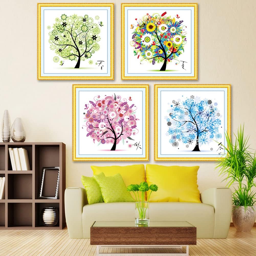 Berry President Kit de hilo de algodón con punto de cruz para hermosas flores de colores ricos y árbol feliz  cuatro estaciones