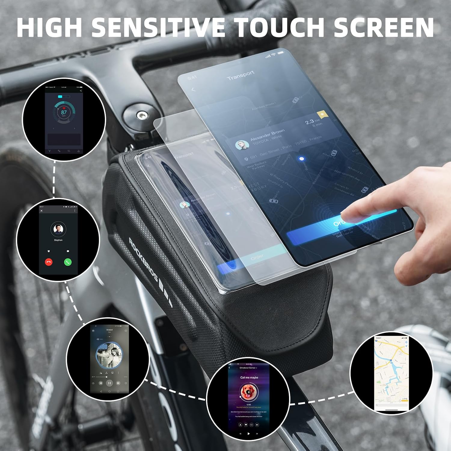 ROCKBROS Bolsa de bicicleta para teléfono, bolsa de accesorios de bicicleta, bolsa de EVA impermeable para teléfono para bicicleta, tubo superior,