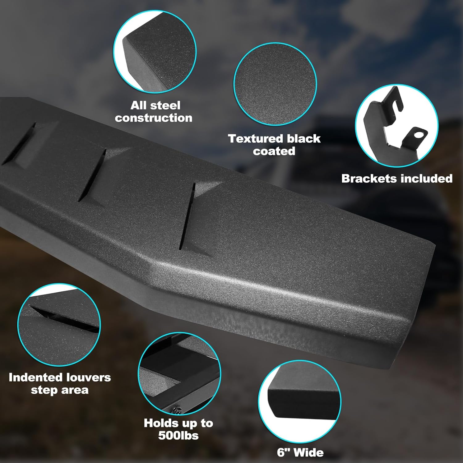 3STONZ Estribos de 6 pulgadas compatibles con Dodge Ram 1500 2019-2024 New Body Quad Cab (no compatible con Ram Classic), barra Nerf con escalón