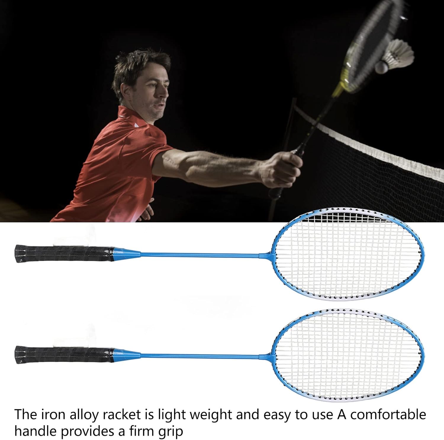 Juego de raqueta de bádminton, ligera, de alta dureza, aleación de hierro ofensiva, agarre cómodo, duradero, con bolsa de almacenamiento para