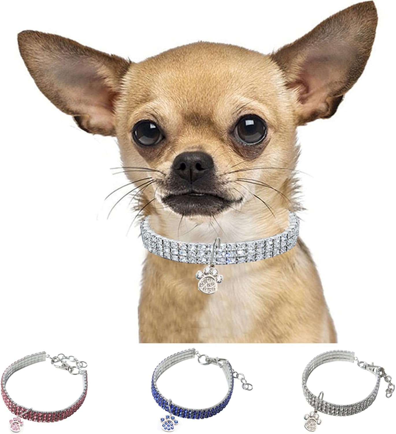 Collar para mascotas con diamantes de imitación, collar de 3 filas de diamantes de cristal brillantes para perro, collar de boda con diamantes de