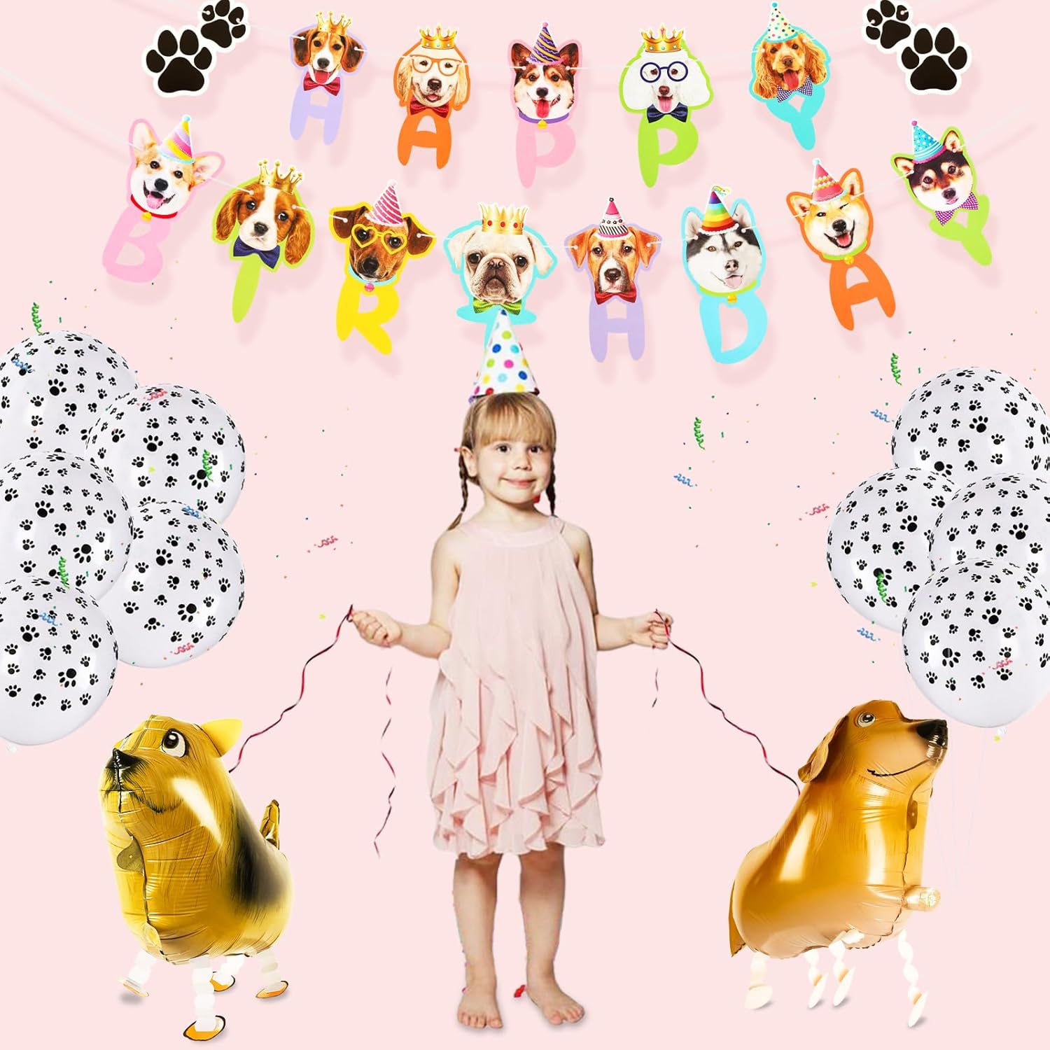 39 piezas de decoraciones de cumpleaños para perros, suministros de fiesta de cumpleaños para cachorros, 2 carteles de feliz cumpleaños, 3 panales