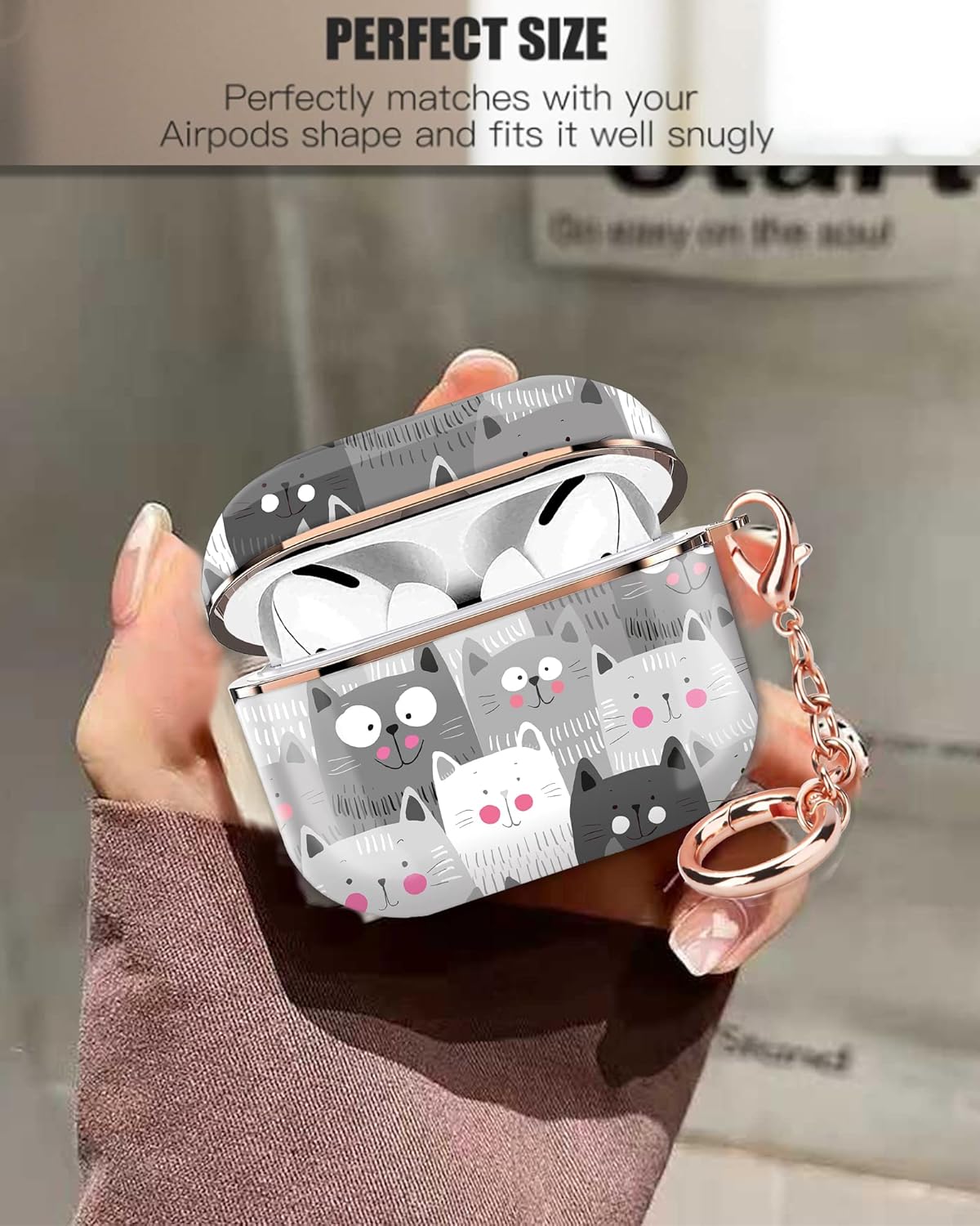 ZEKICE Funda para Airpod Pro 2 para Airpod Pro de 2 generación, a prueba de golpes, con llavero de oro rosa para niñas, mujeres y hombres (gatos