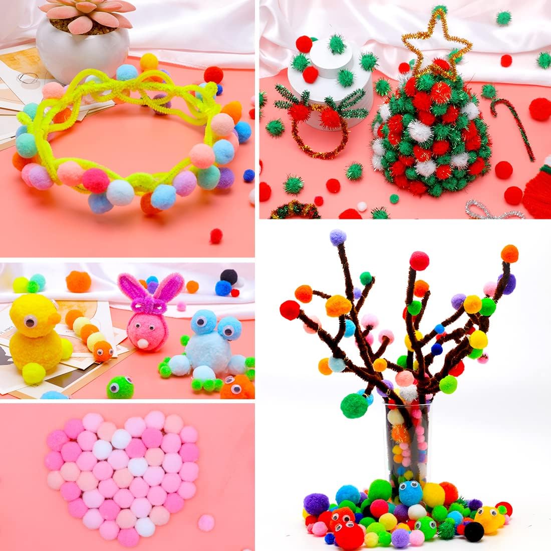 Iooleem Pompones multicolores, 300 pompones de 1 pulgada, para artes y manualidades, bolas de pompones, pompones para manualidades.