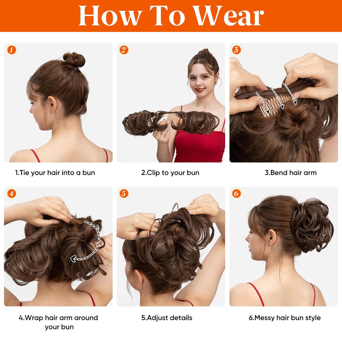 Peine de moño desordenado con clip lateral para mujer, corto, natural, lacio, versátil, ajustable, fácil de peinar, rubio oscuro C