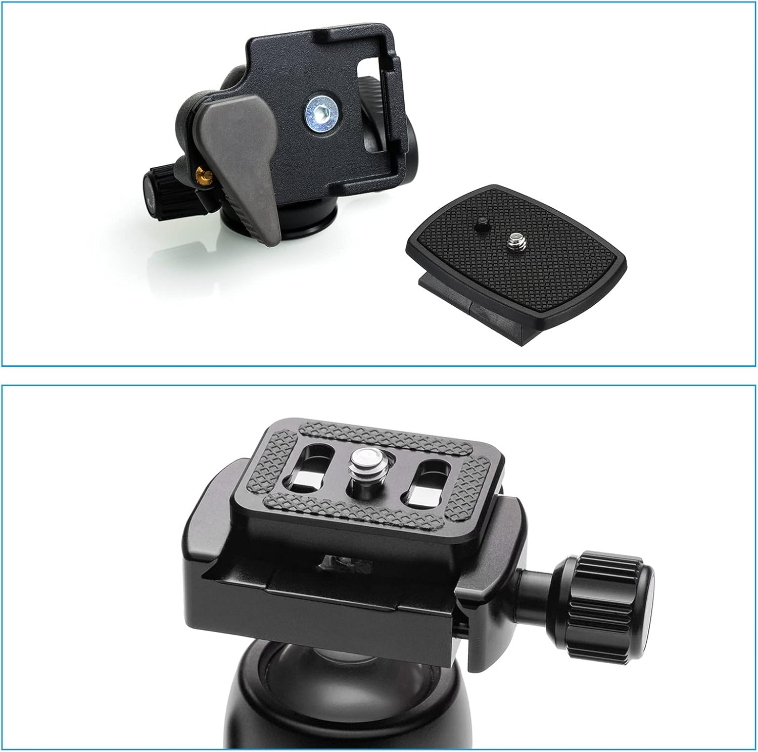 PATIKIL Placa de liberación rápida para trípode con tornillo de anillo en D, paquete de 2 piezas de montaje de adaptador de trípode de cámara, placa