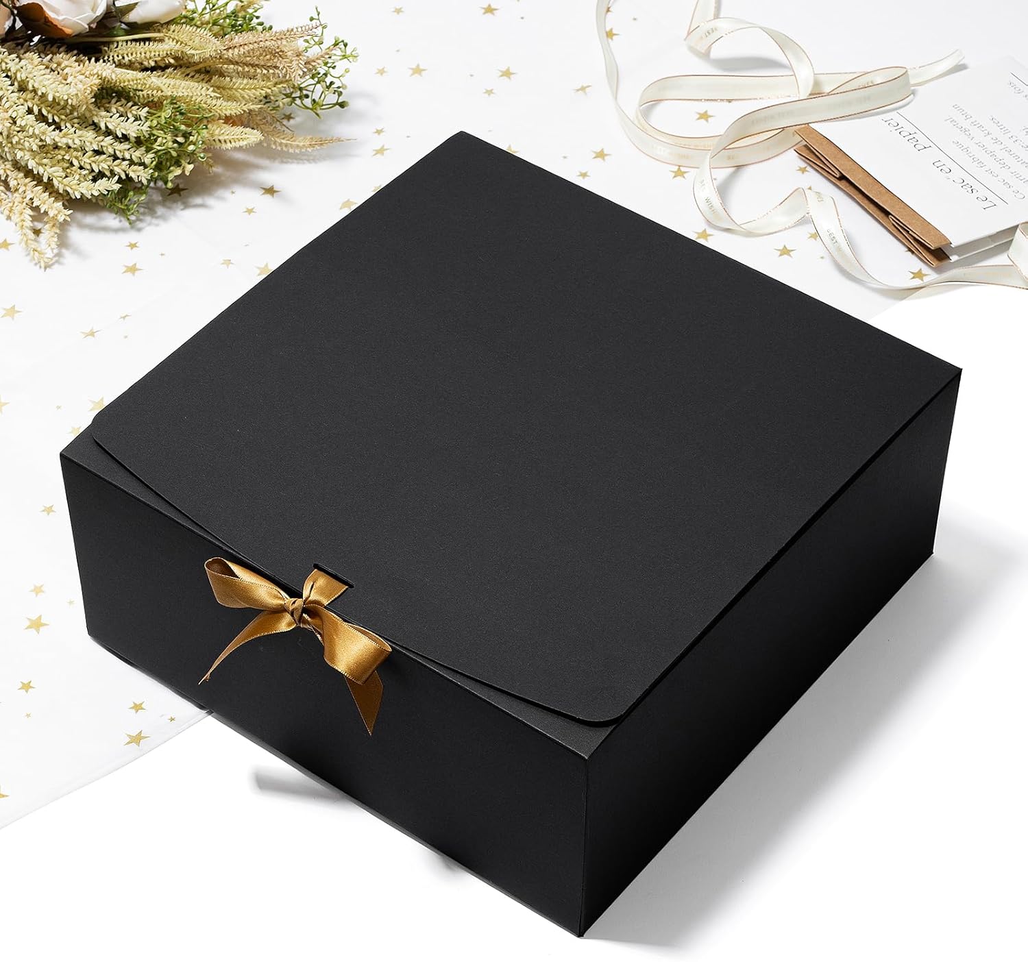Mcfleet Cajas de regalo negras con tapas de 12 x 12 x 5 pulgadas, paquete de 10 cajas de regalo de padrinos de boda, caja de regalo de cartón para