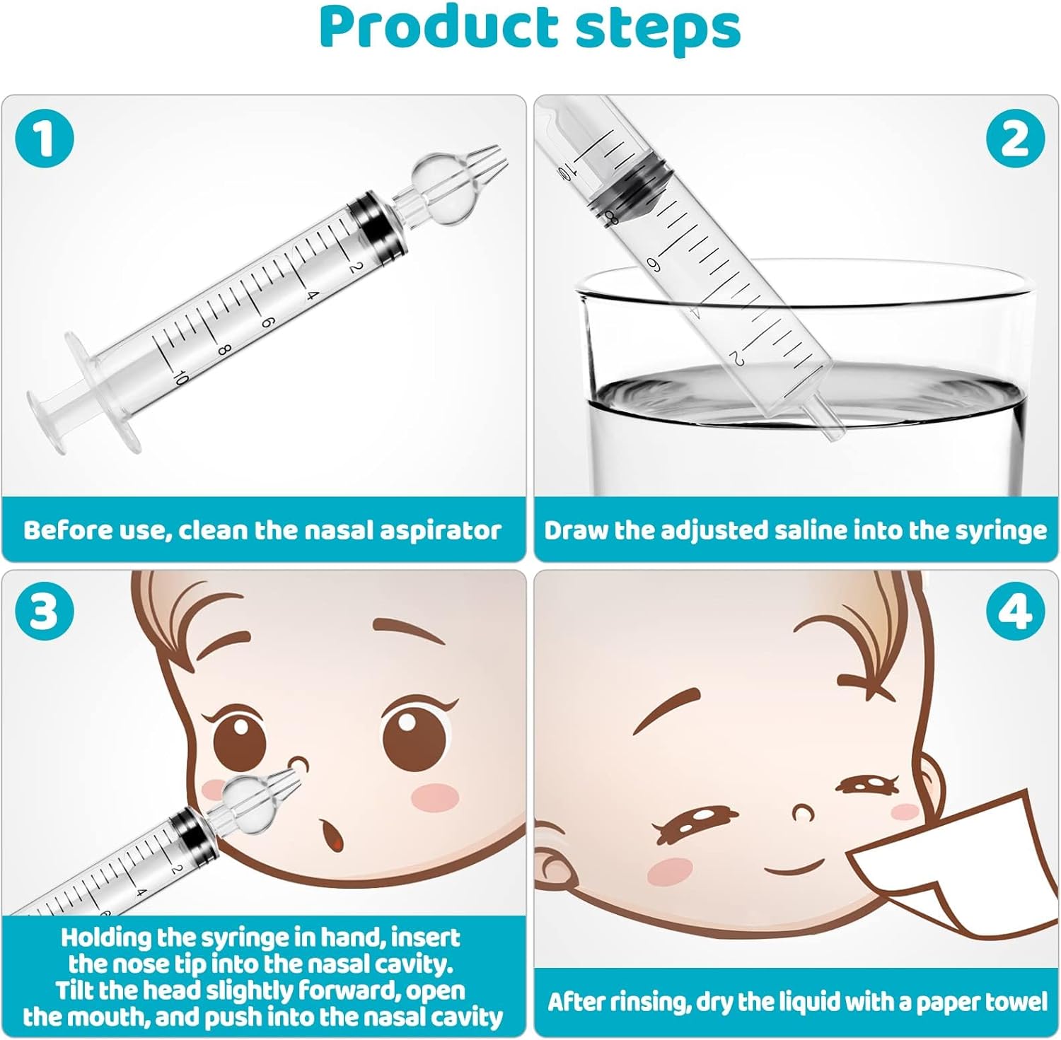 Aspirador nasal para bebé, jeringa nasal para jeringa de bebé, irrigador nasal con punta de succión nasal de silicona reutilizable limpiable,