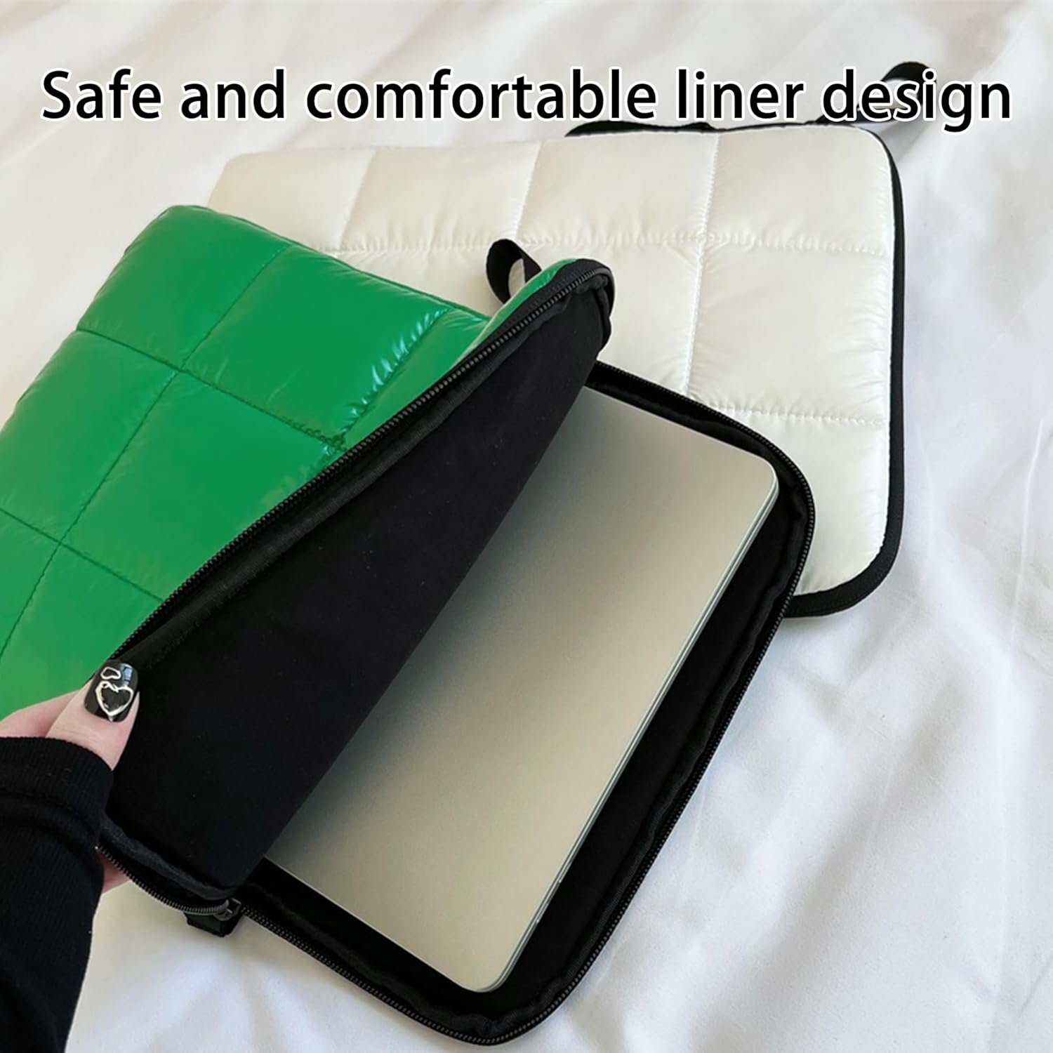 Funda para laptop de 15 a 16 pulgadas, color blanco, bolsa de transporte impermeable para mujer, funda mullida para computadora de 15.6 HP,