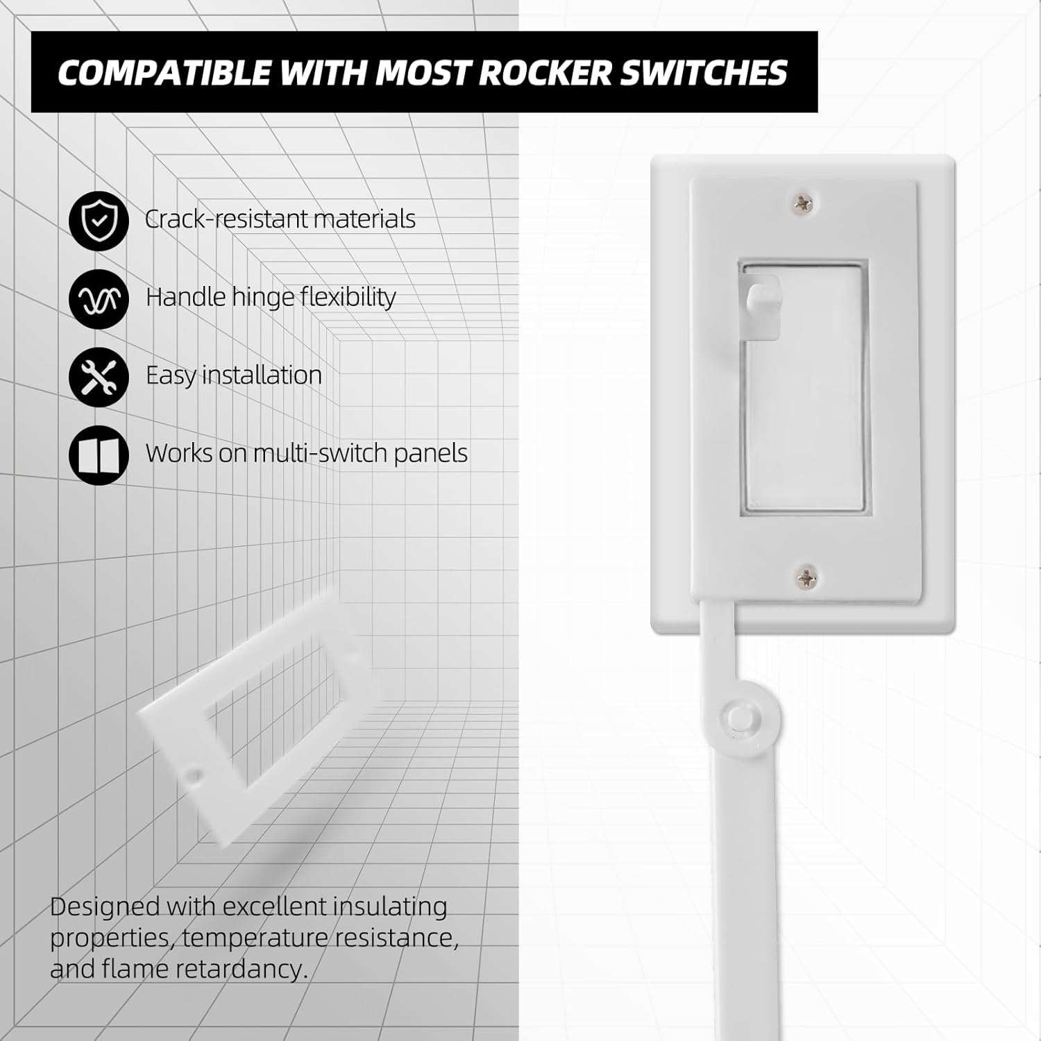 Extensor de interruptor de luz para niños (blanco) – Kit completo de extensor de interruptor Decora con mango de extensión de 12 pulgadas, adaptador