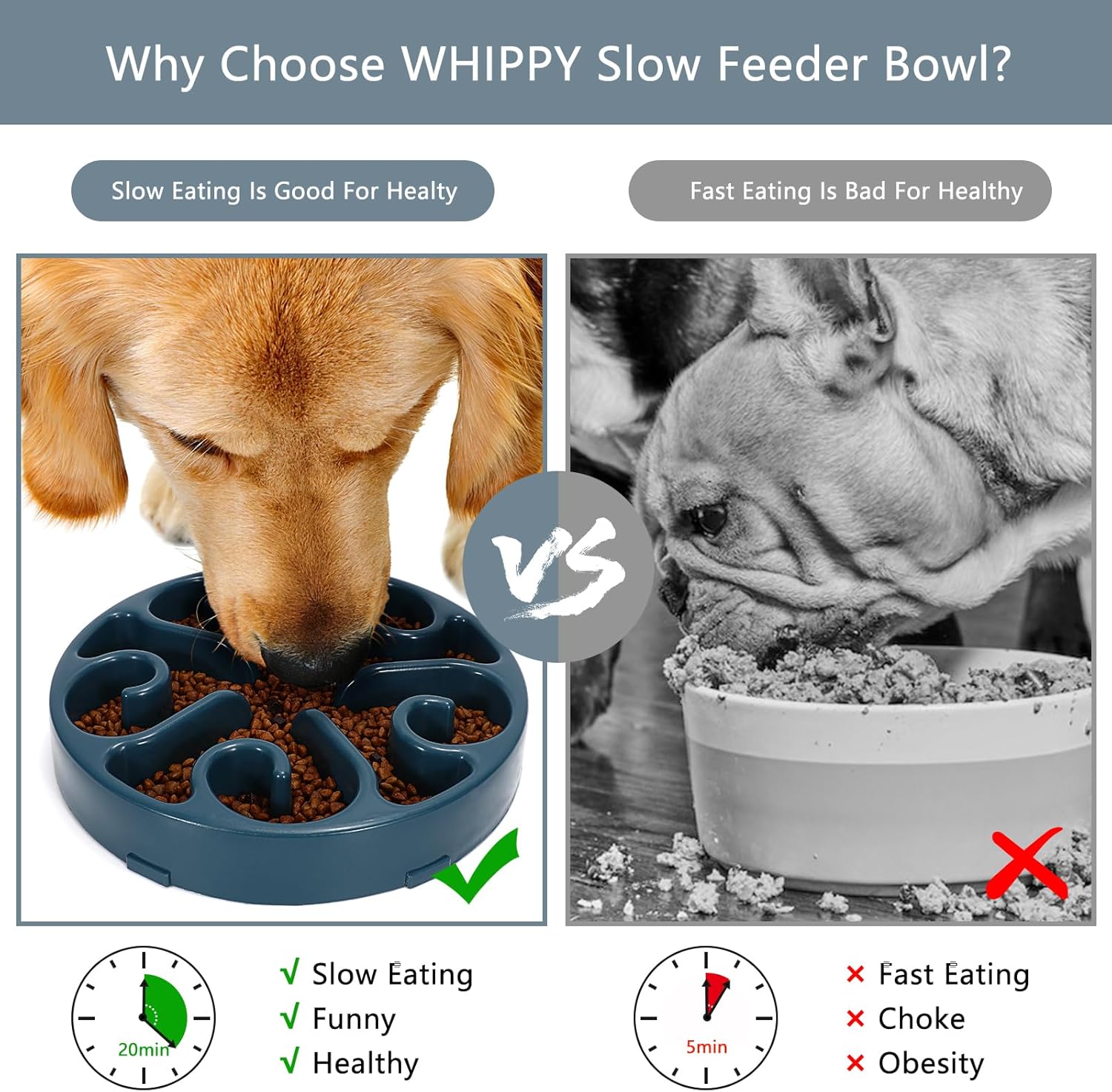 WHIPPY Cuencos de alimentación lenta para perros grandes, medianos y pequeños, tazón de rompecabezas antideslizante para mascotas, cuenco de comida