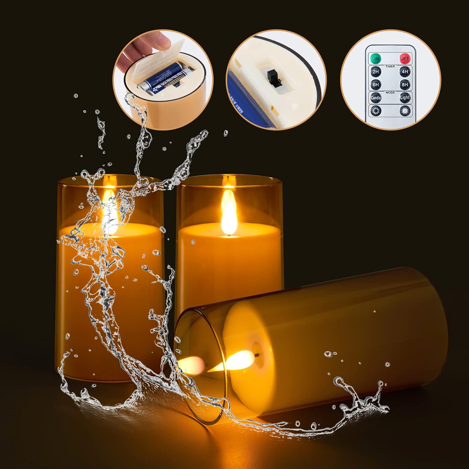 Velas parpadeantes sin llama que funcionan con pilas, velas LED realistas con temporizador remoto para fiesta en casa con llama en movimiento