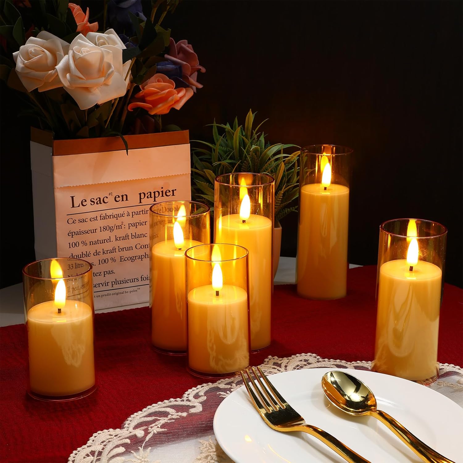 Retisee 24 velas parpadeantes sin llama, velas LED de pilar con 10 controles remotos que funcionan con pilas para exteriores e interiores, velas
