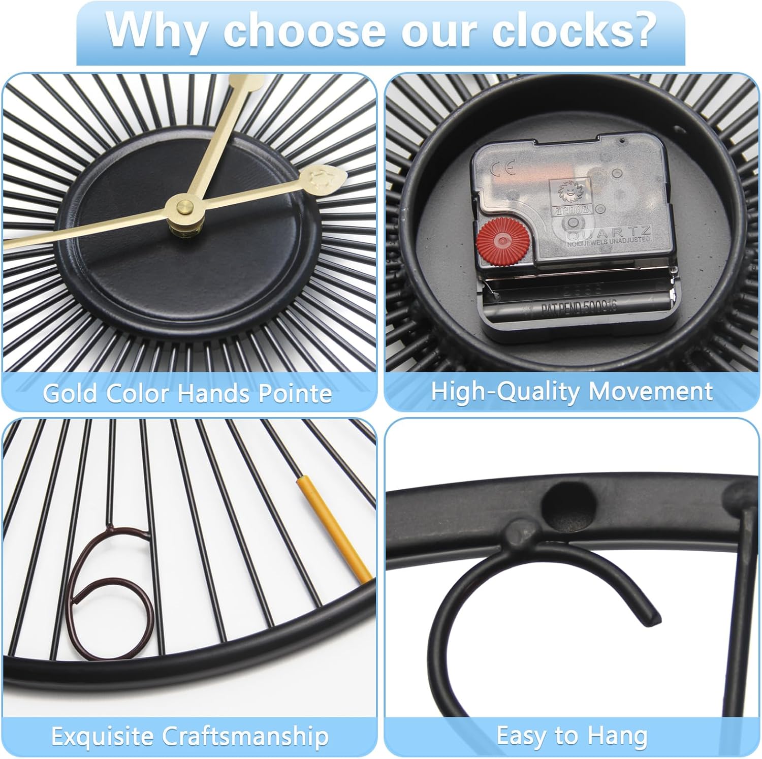 Reloj de pared de metal moderno grande de 20 pulgadas, movimiento silencioso a pilas, decoración artística del hogar para sala de estar, cocina,
