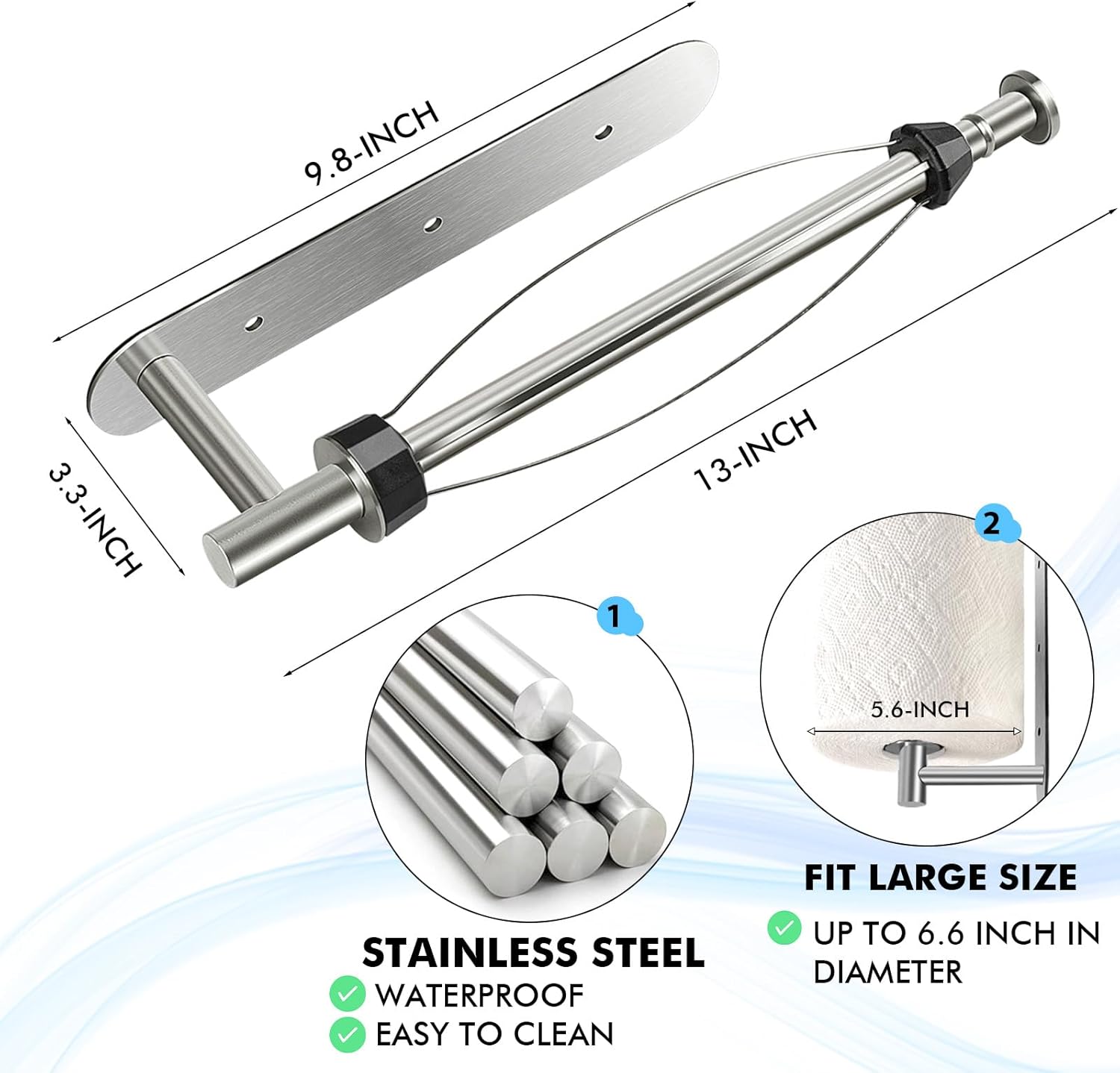 KIHOGEM Soporte magnético para toallas de papel, operable con una mano, soporte de pared con fuerte respaldo magnético y autoadhesivo para cocina,