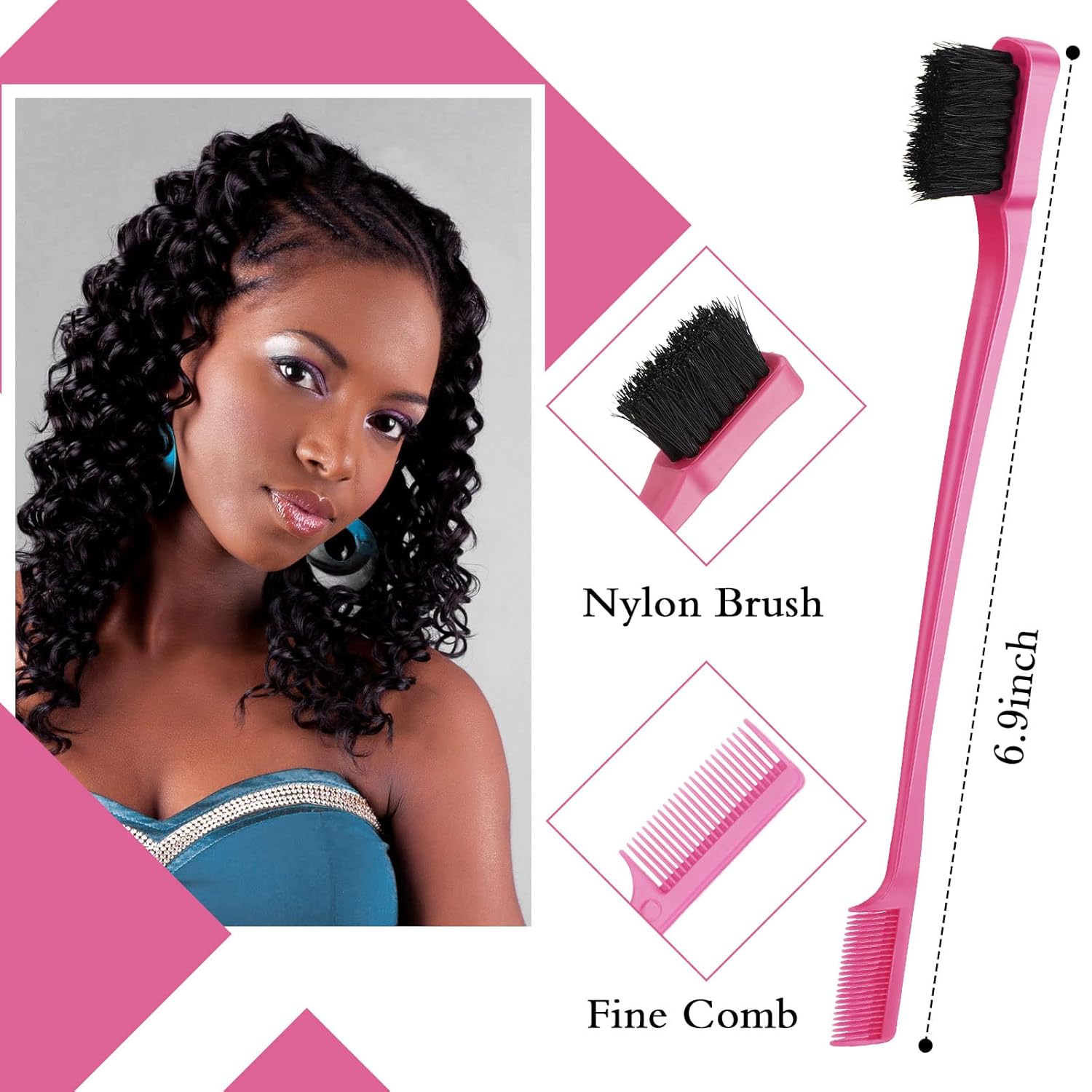 Geiserailie Juego de 3 cepillos de pelo de espalda lisa para el cabello, cepillo de control de bordes, peine para mujeres, bebés, niños, cabello